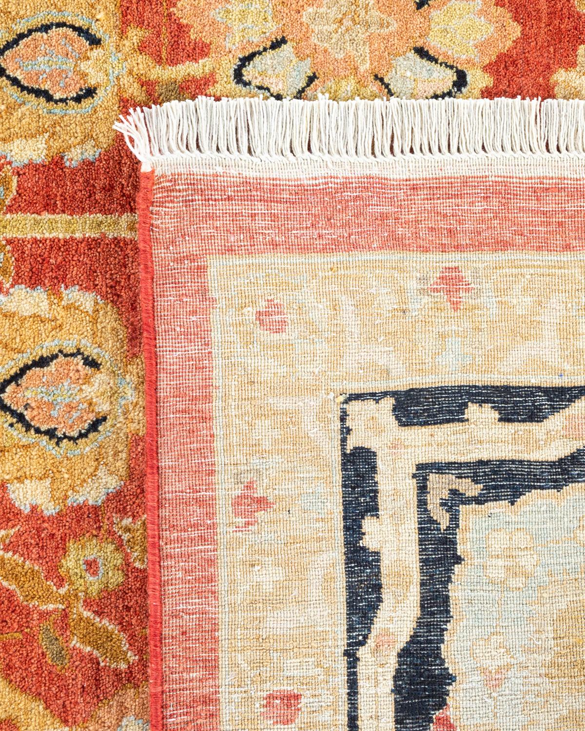 Alfombra única anudada a mano Mogul Oriental Tradicional Naranja Siglo XXI y contemporáneo en venta