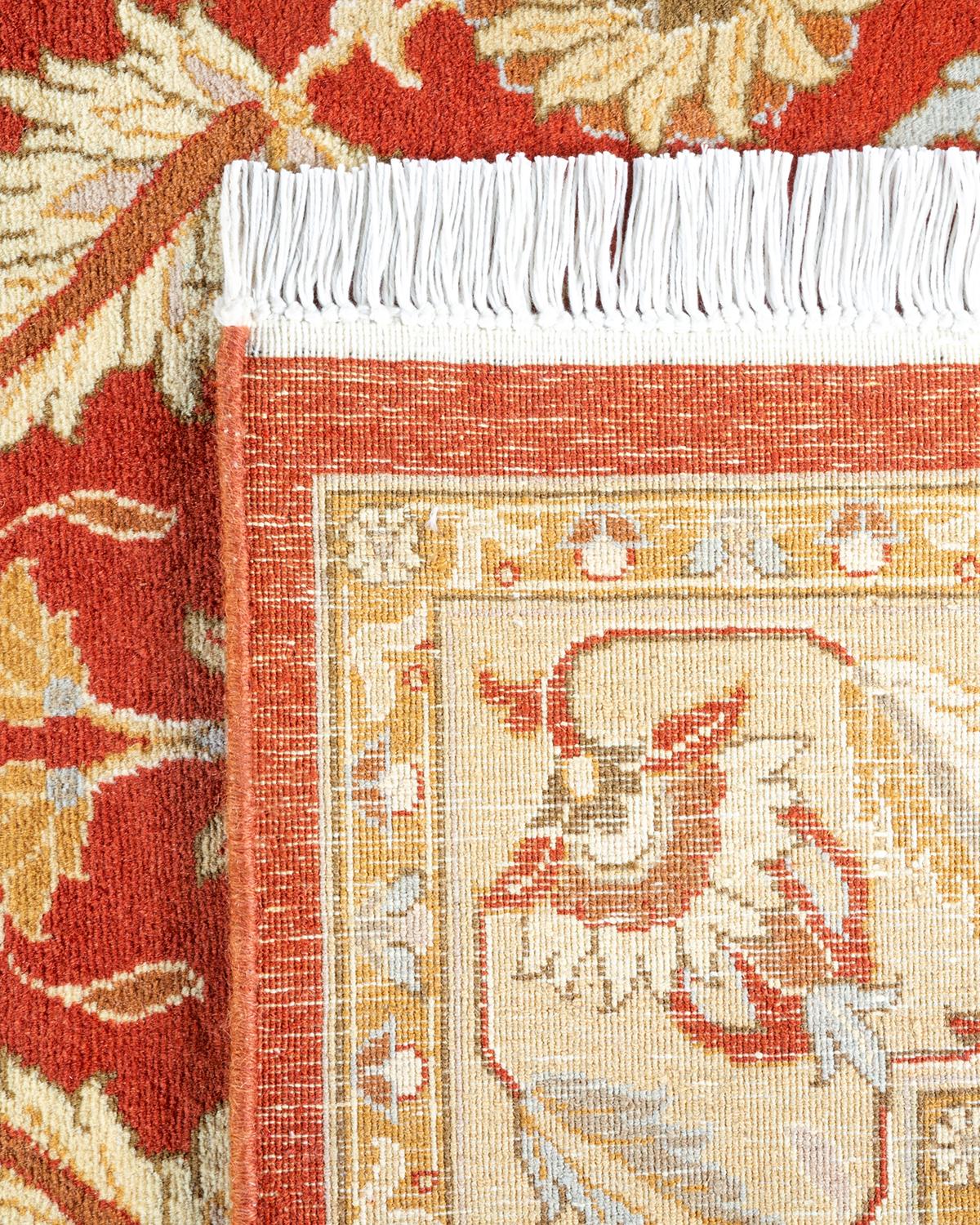 Contemporary One of a Kind Hand Knotted Traditional Oriental Mogul Orange Area Rug For Sale