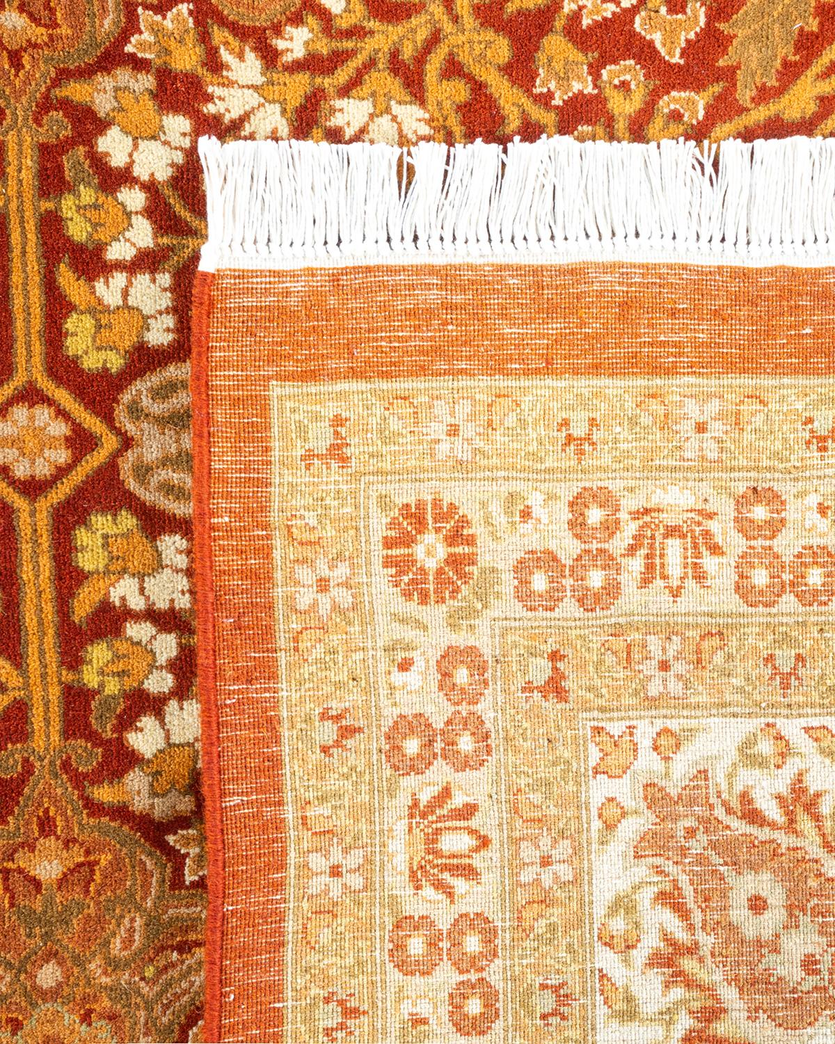 Contemporary One of a Kind Hand Knotted Traditional Oriental Mogul Orange Area Rug For Sale