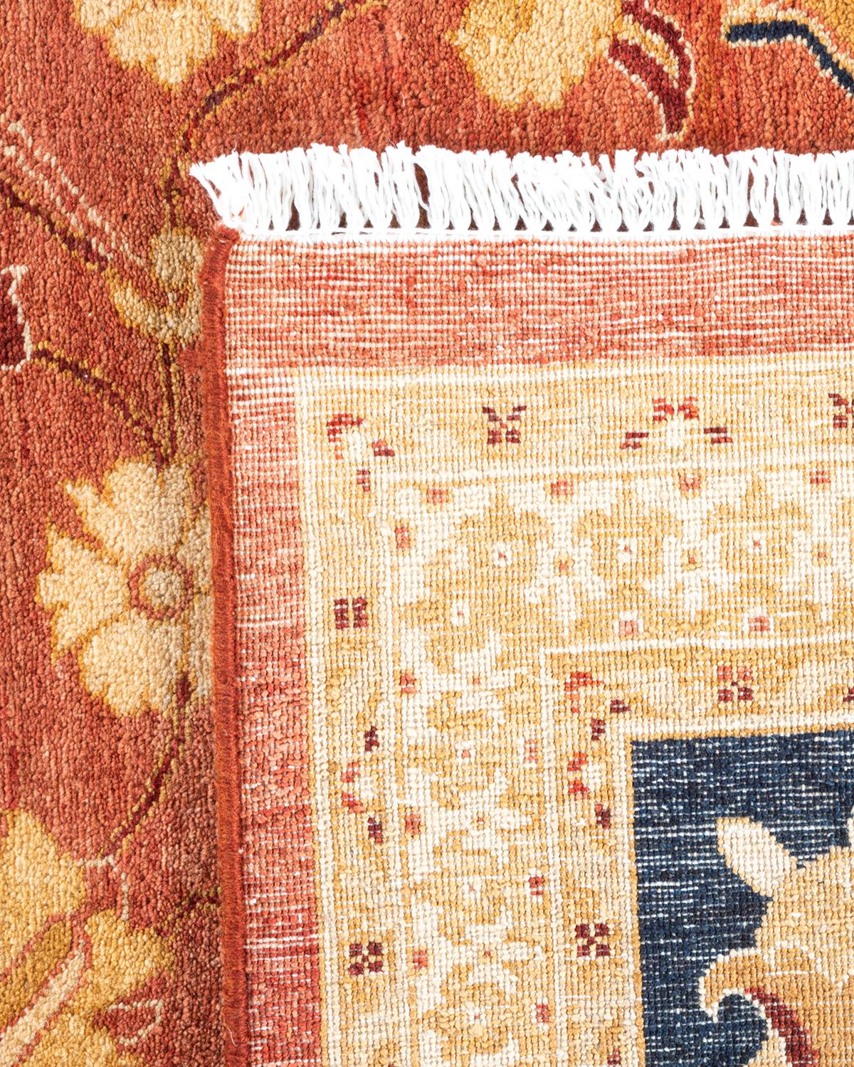 Alfombra única anudada a mano Mogul Oriental Tradicional Naranja Siglo XXI y contemporáneo en venta