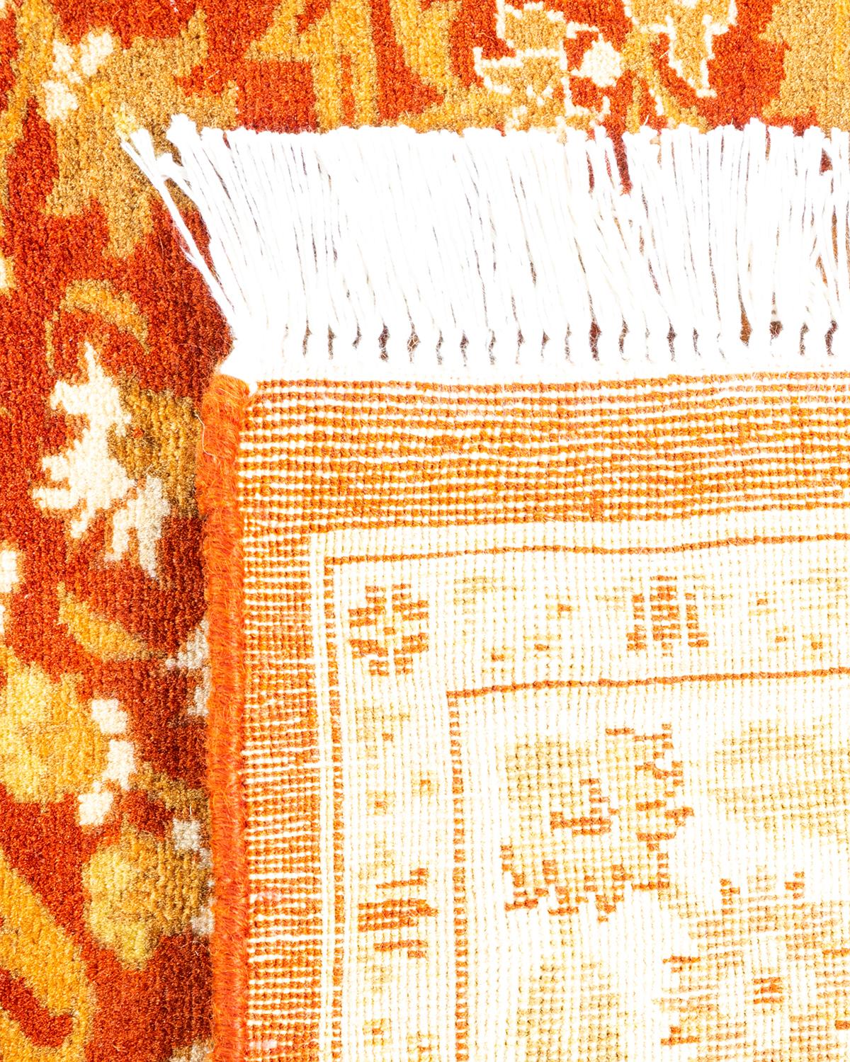 Contemporary One of a Kind Hand Knotted Traditional Oriental Mogul Orange Area Rug For Sale