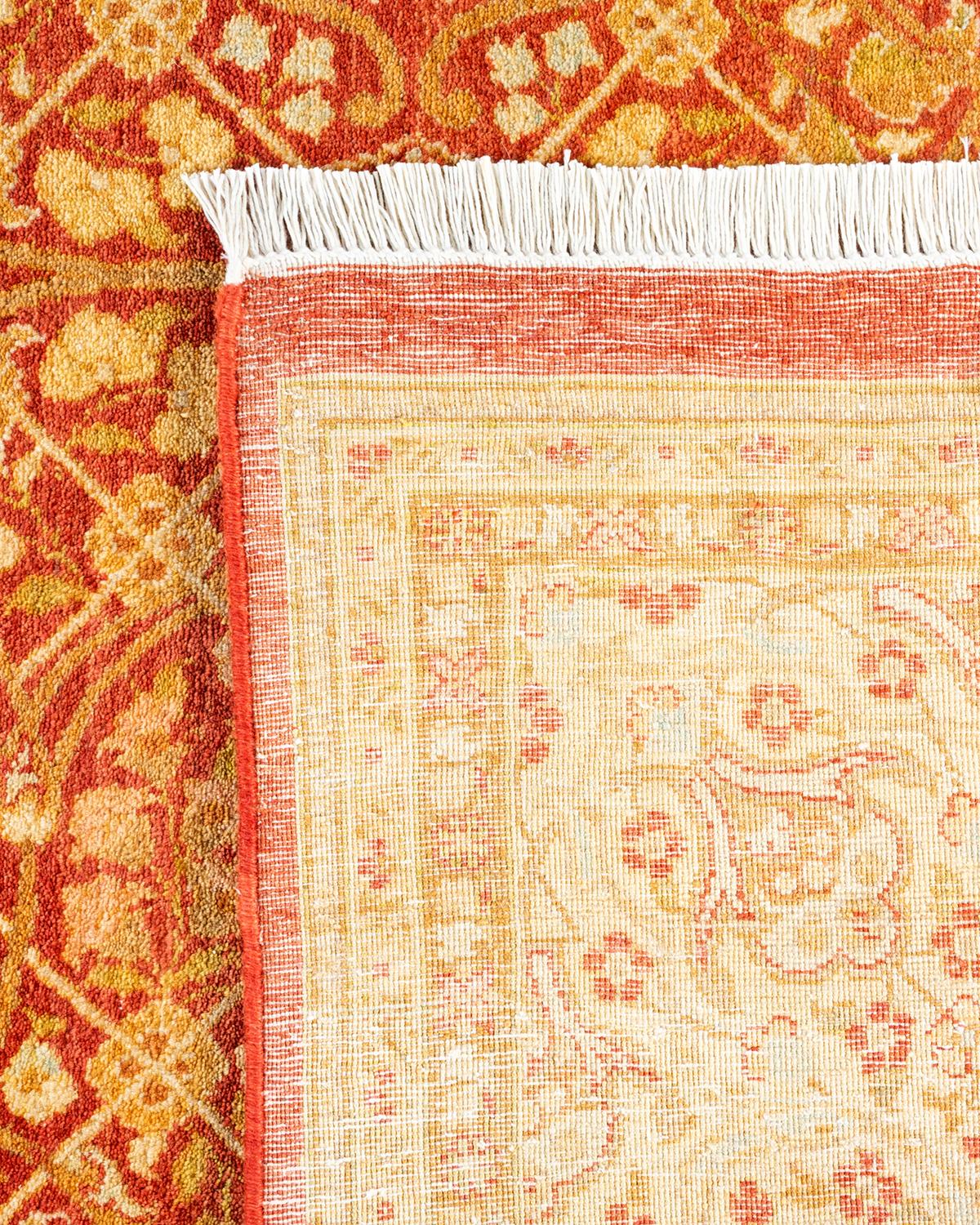 Einzigartiger, handgeknpfter, traditioneller Orientalischer Mogul-Teppich in Orange (21. Jahrhundert und zeitgenössisch) im Angebot