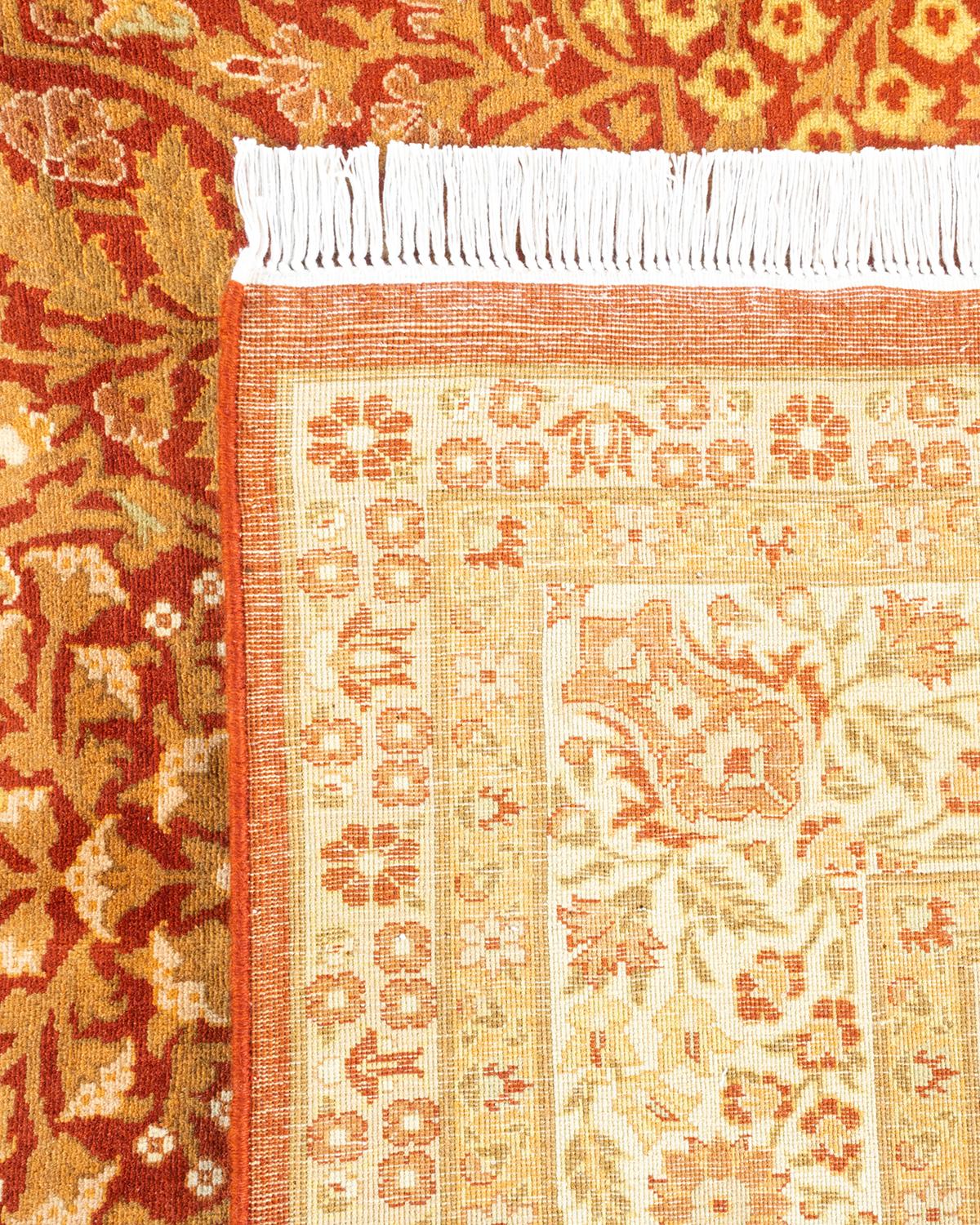 Contemporary One of a Kind Hand Knotted Traditional Oriental Mogul Orange Area Rug For Sale