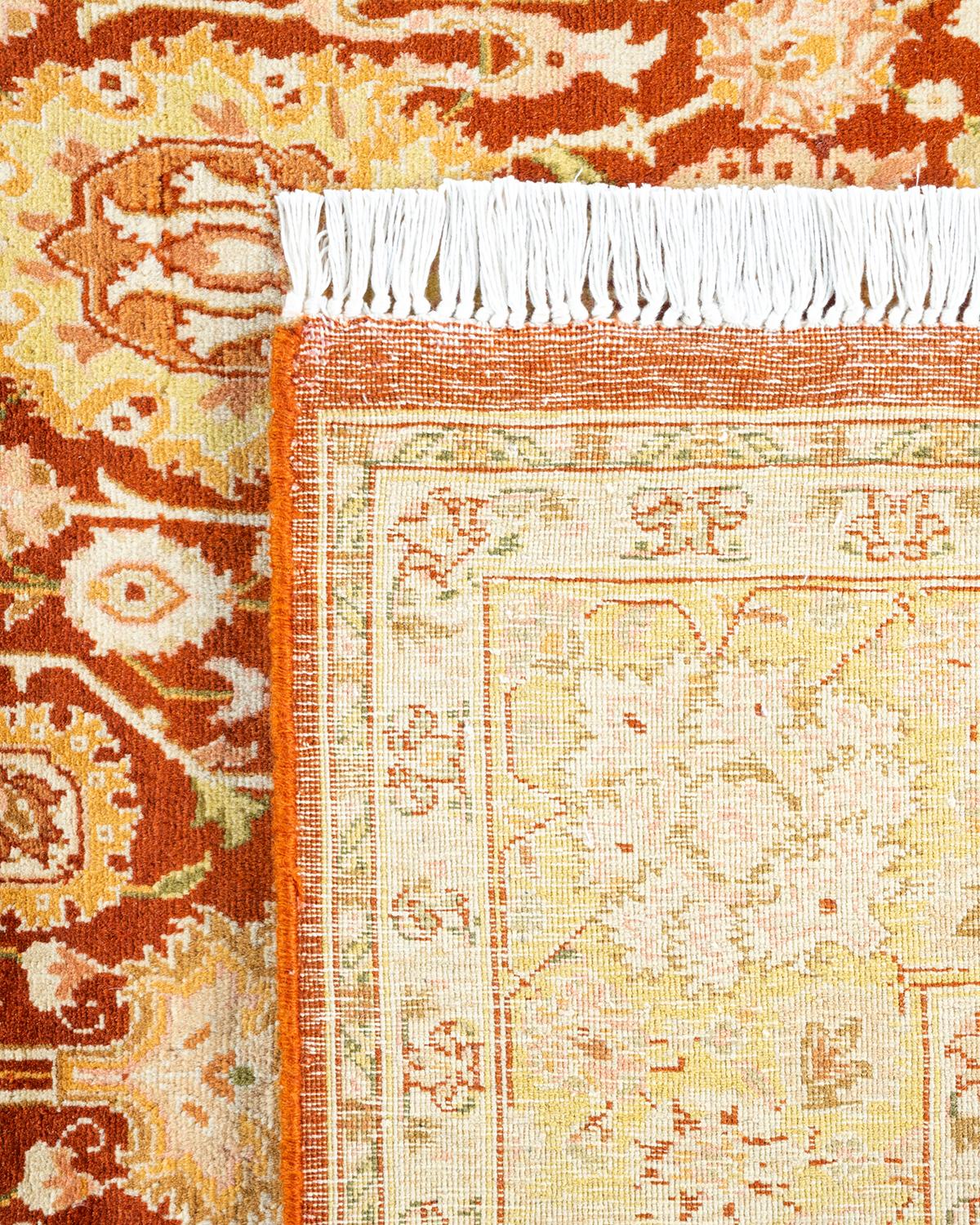 Einzigartiger, handgeknpfter, traditioneller Orientalischer Mogul-Teppich in Orange (21. Jahrhundert und zeitgenössisch) im Angebot