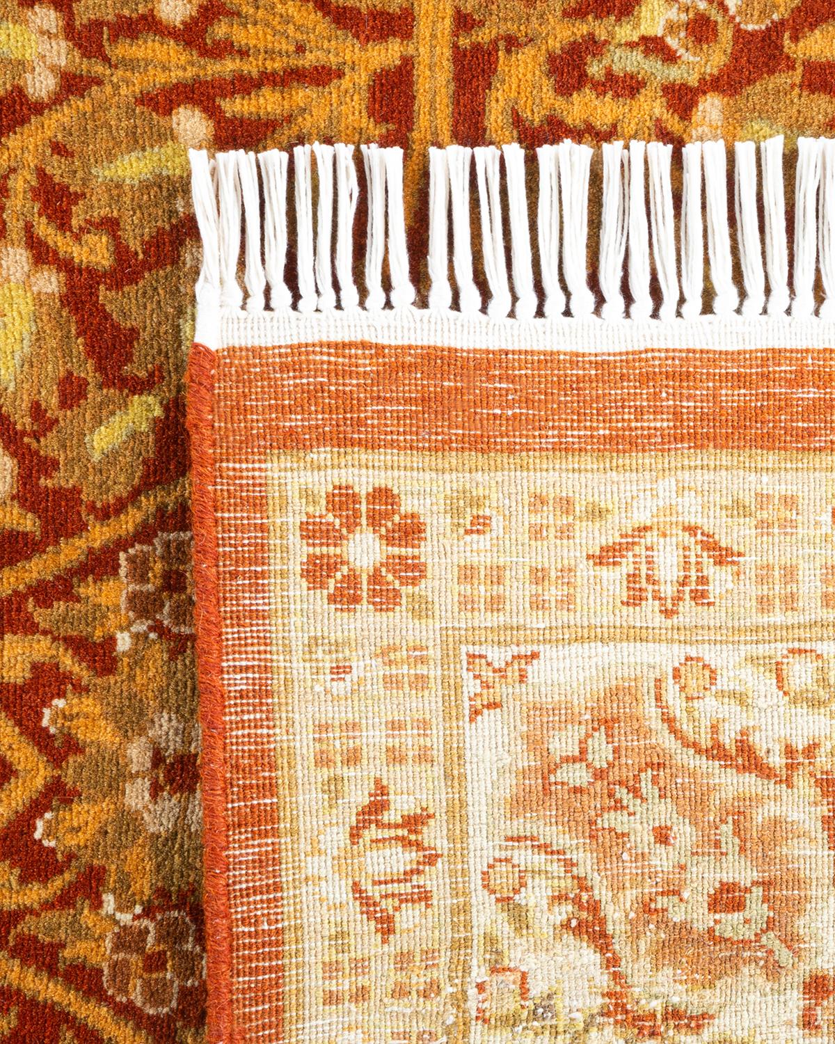 Contemporary One of a Kind Hand Knotted Traditional Oriental Mogul Orange Area Rug For Sale