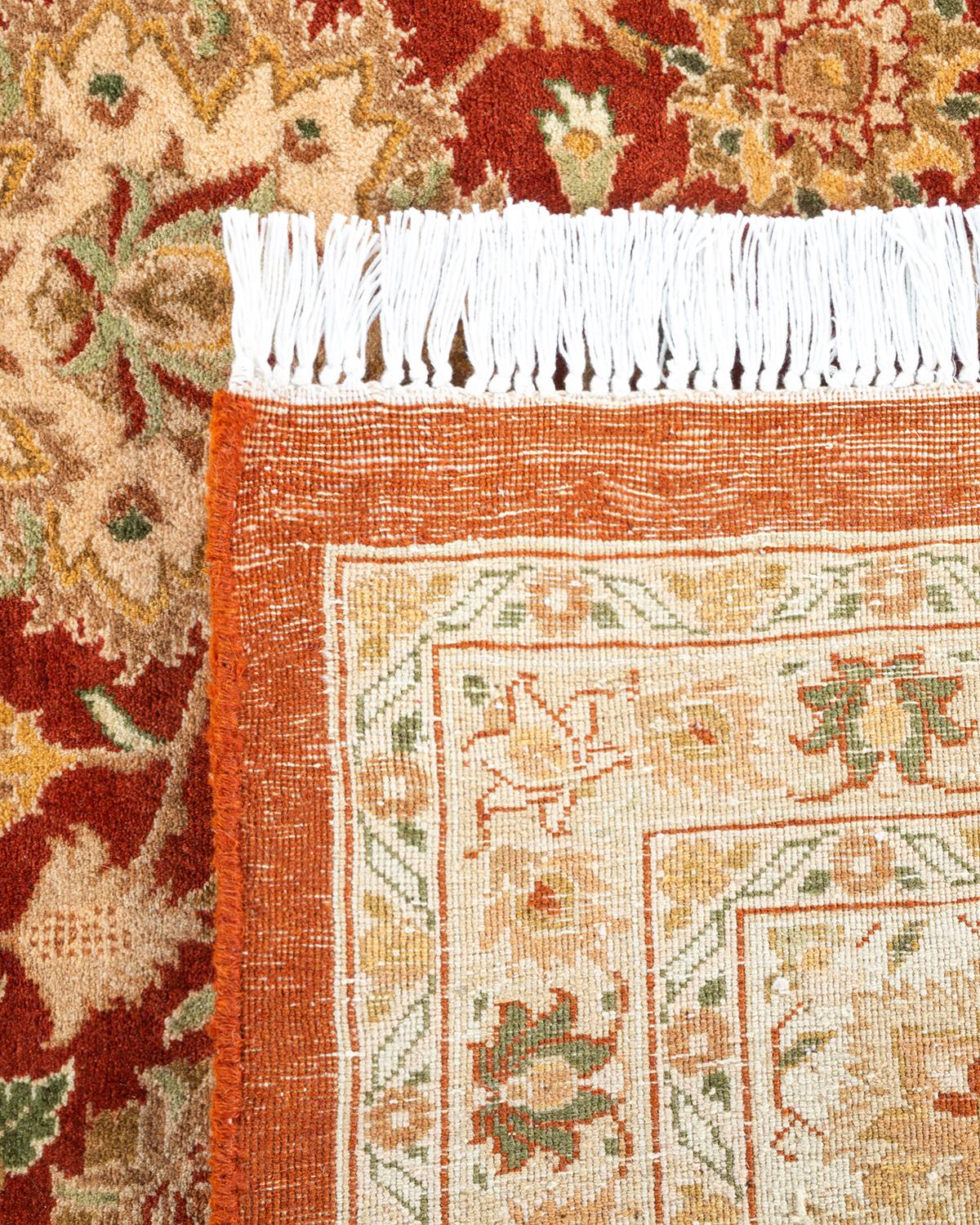 Contemporary One of a Kind Hand Knotted Traditional Oriental Mogul Orange Area Rug For Sale