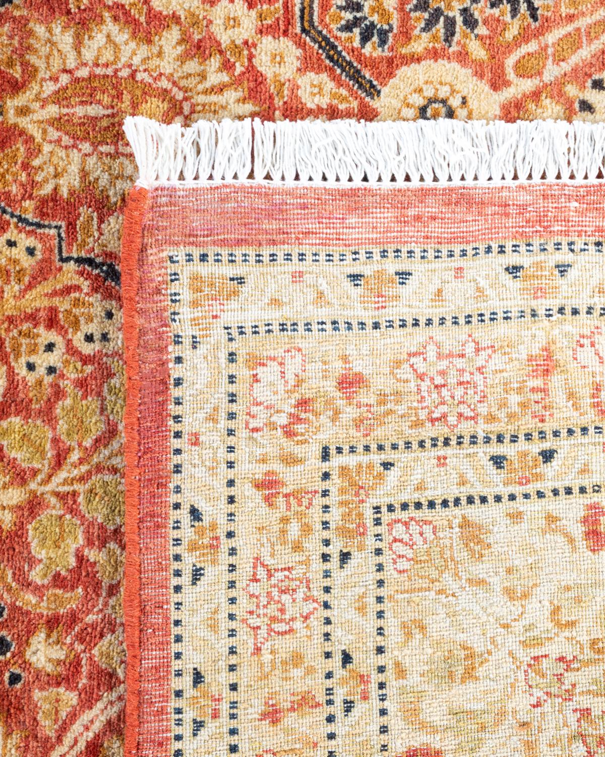 Contemporary One of a Kind Hand Knotted Traditional Oriental Mogul Orange Area Rug For Sale