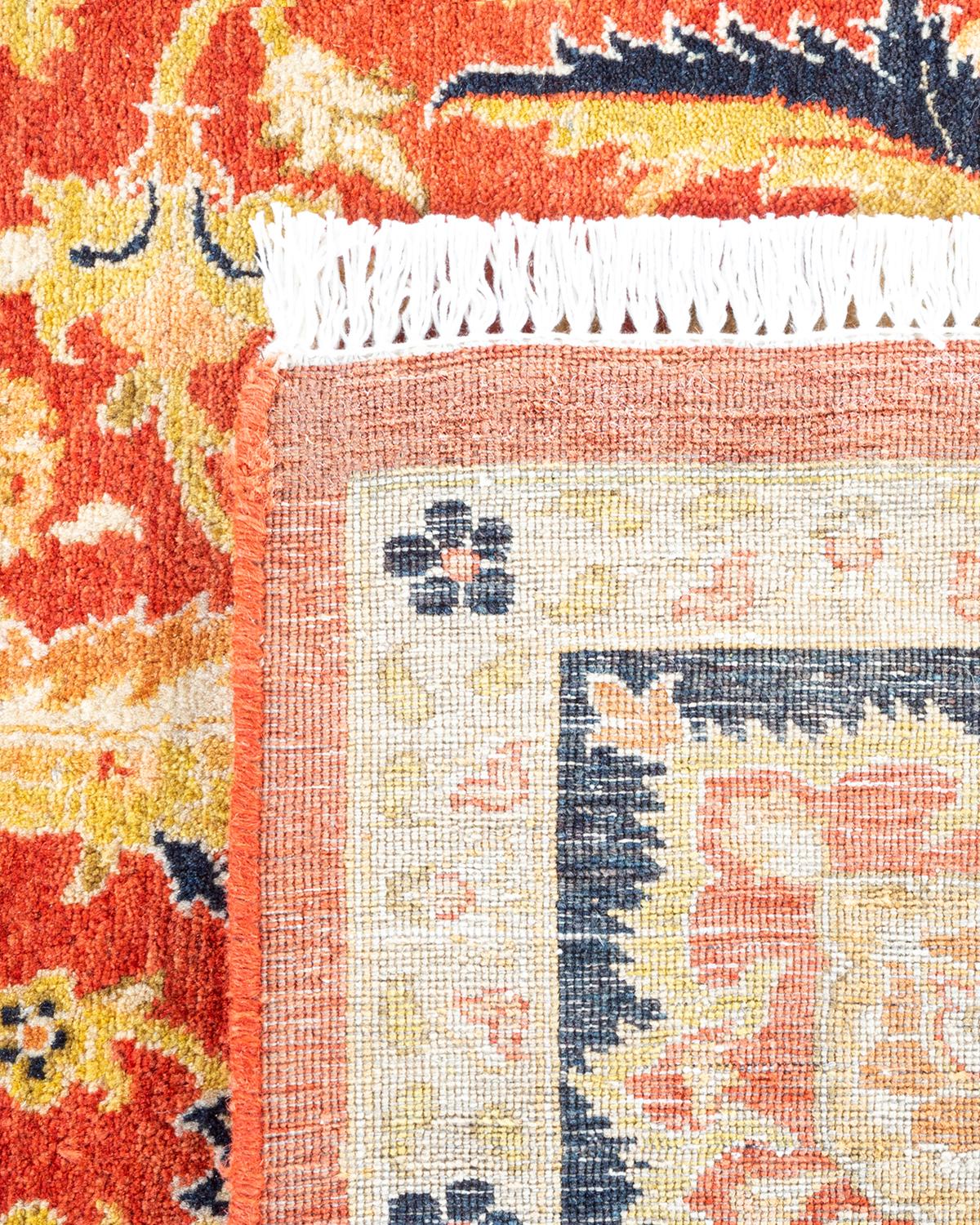 Alfombra única anudada a mano Mogul Oriental Tradicional Naranja Siglo XXI y contemporáneo en venta