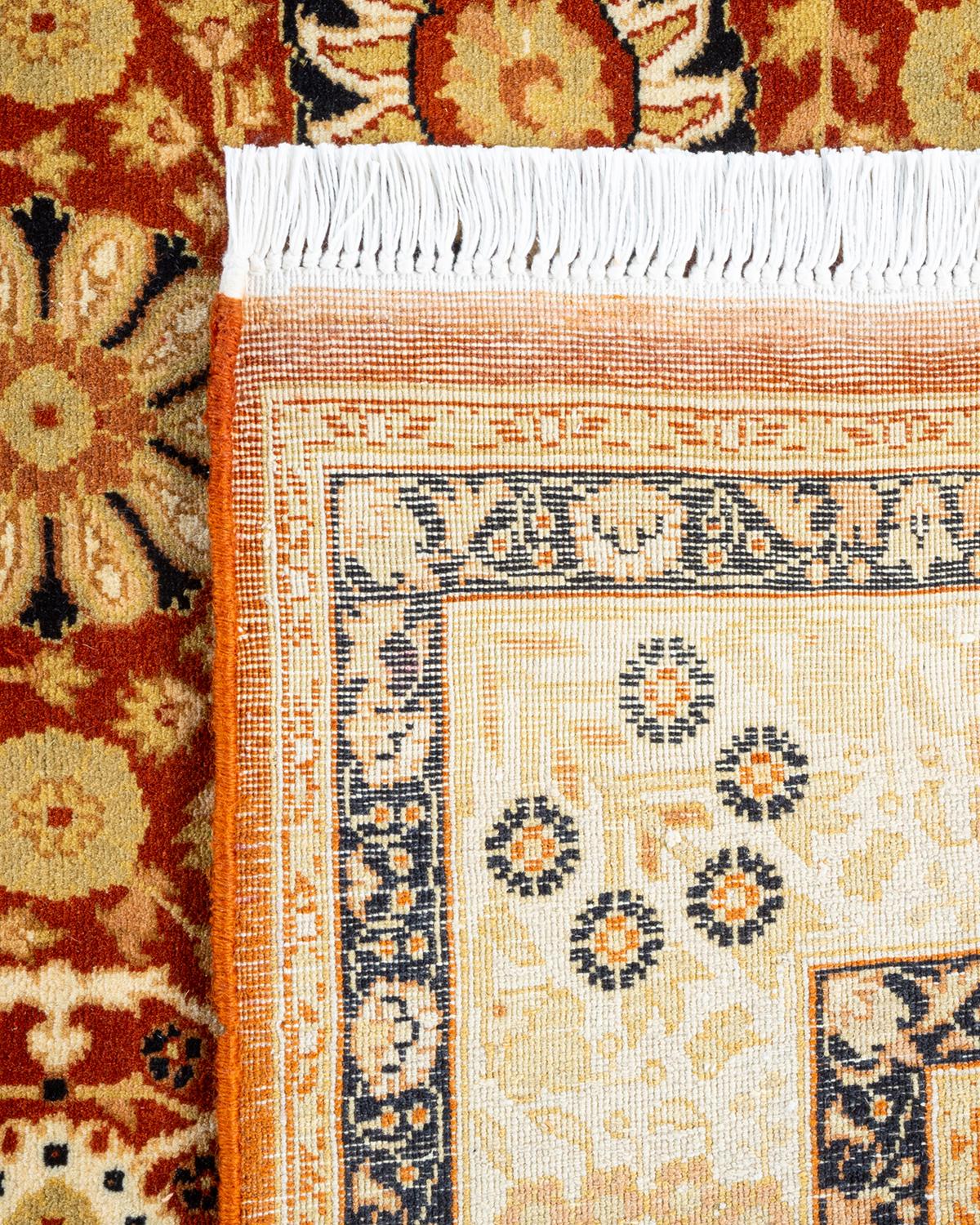 Contemporary One of a Kind Hand Knotted Traditional Oriental Mogul Orange Area Rug For Sale