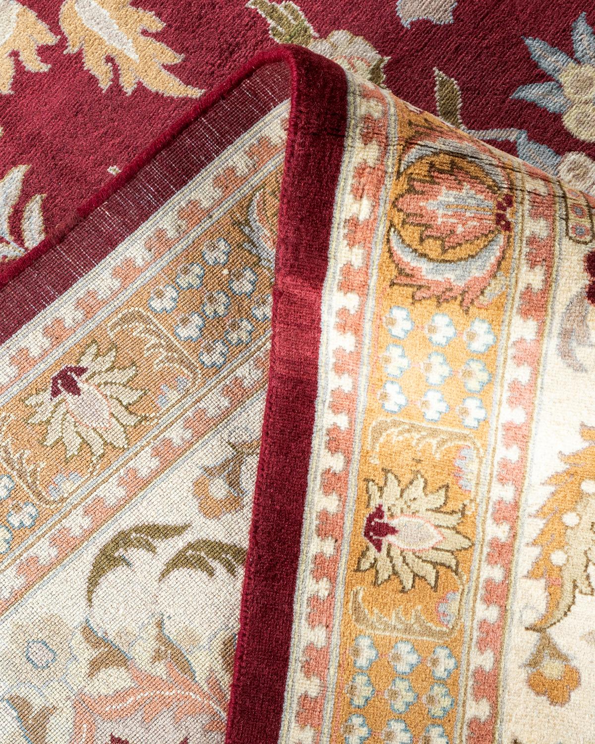 Einzigartiger, handgeknpfter, traditioneller Orientalischer Mogul-Teppich in Orange (Wolle) im Angebot