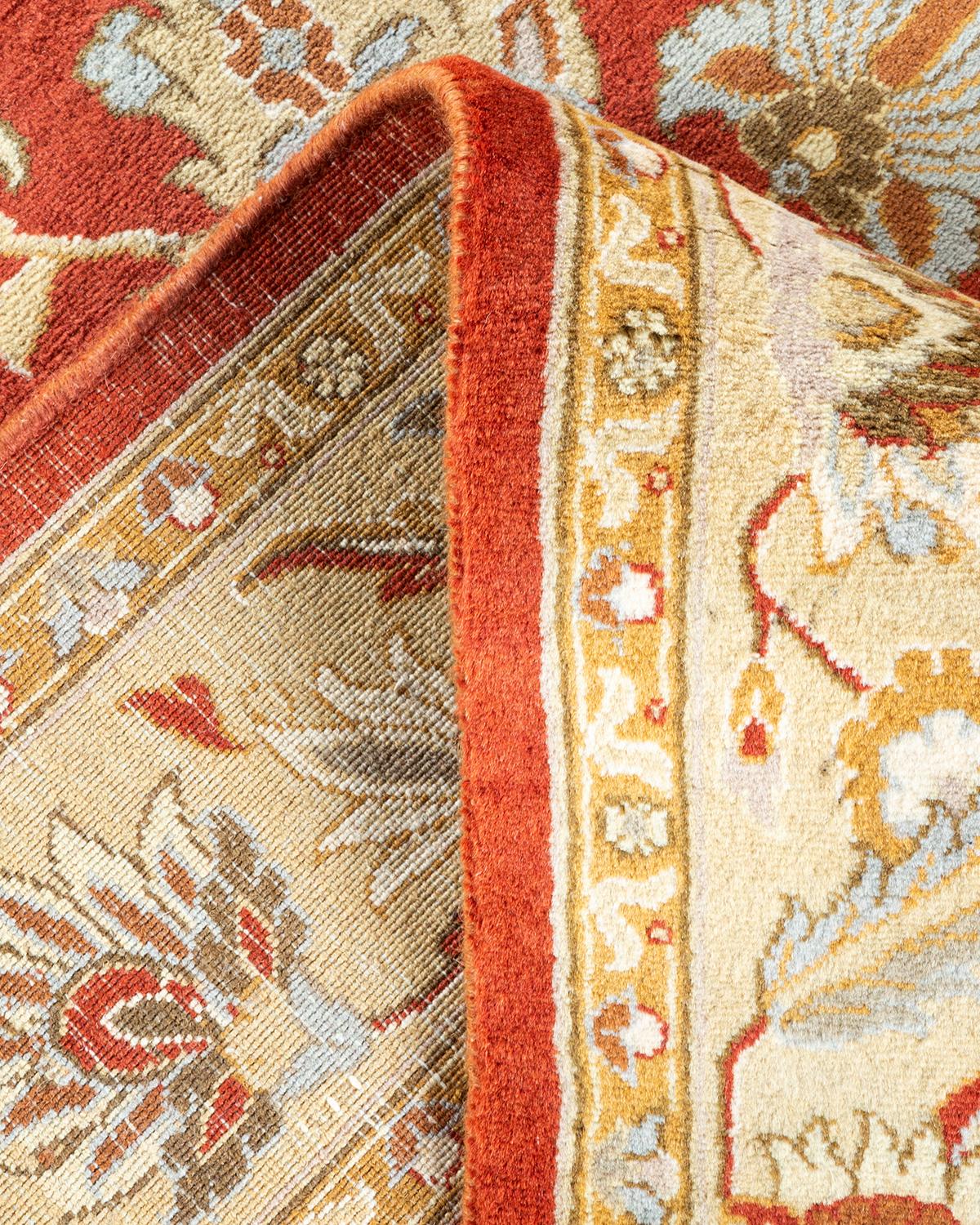 Wool One of a Kind Hand Knotted Traditional Oriental Mogul Orange Area Rug For Sale