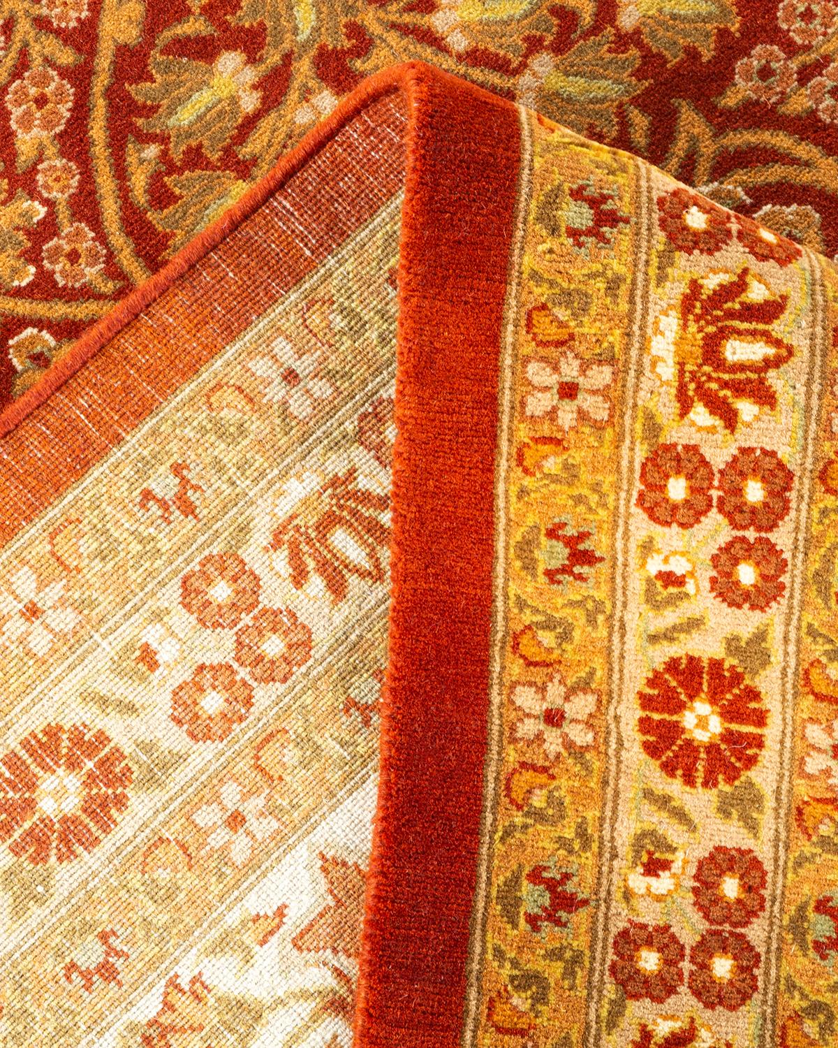 Wool One of a Kind Hand Knotted Traditional Oriental Mogul Orange Area Rug For Sale