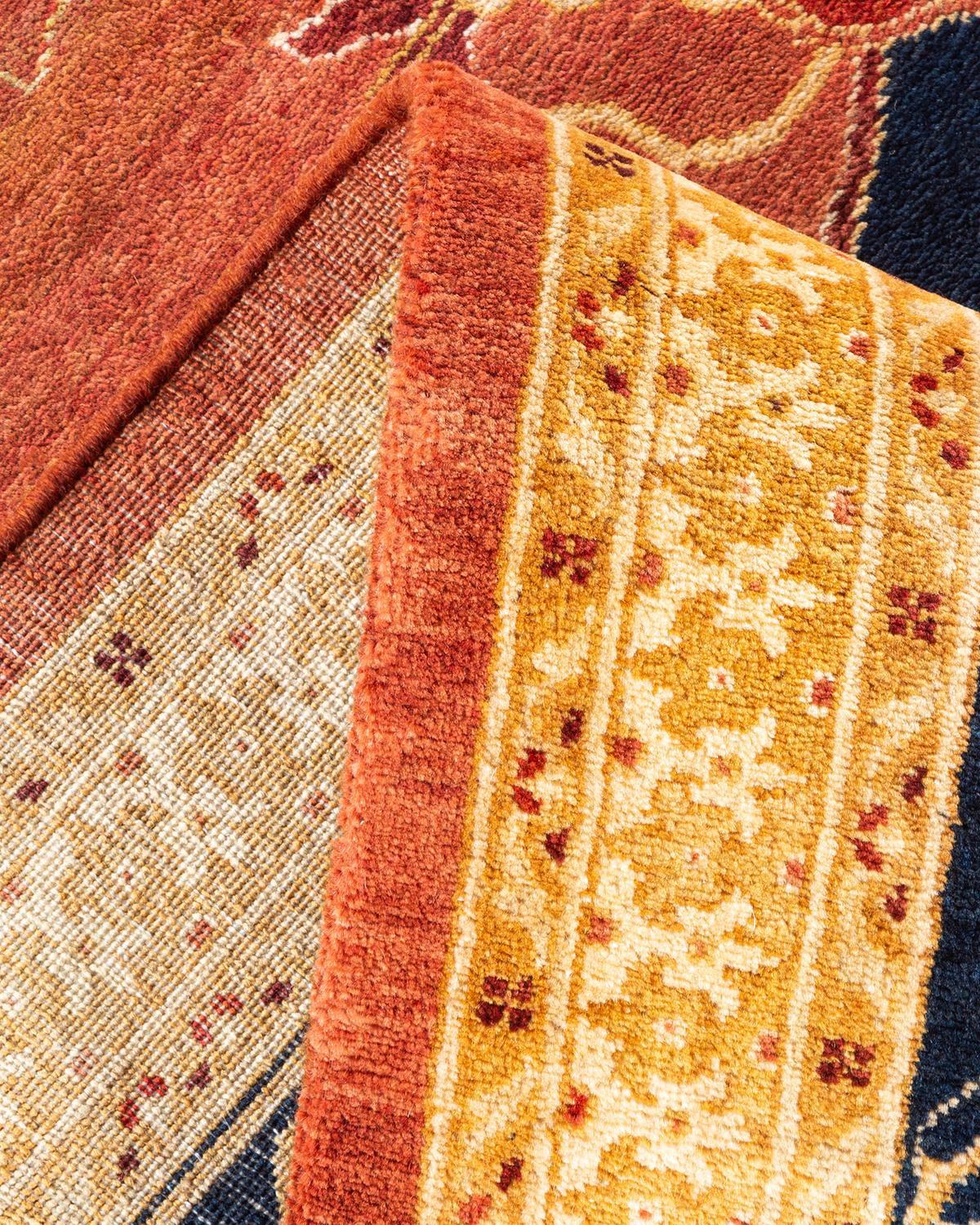Alfombra única anudada a mano Mogul Oriental Tradicional Naranja Lana en venta