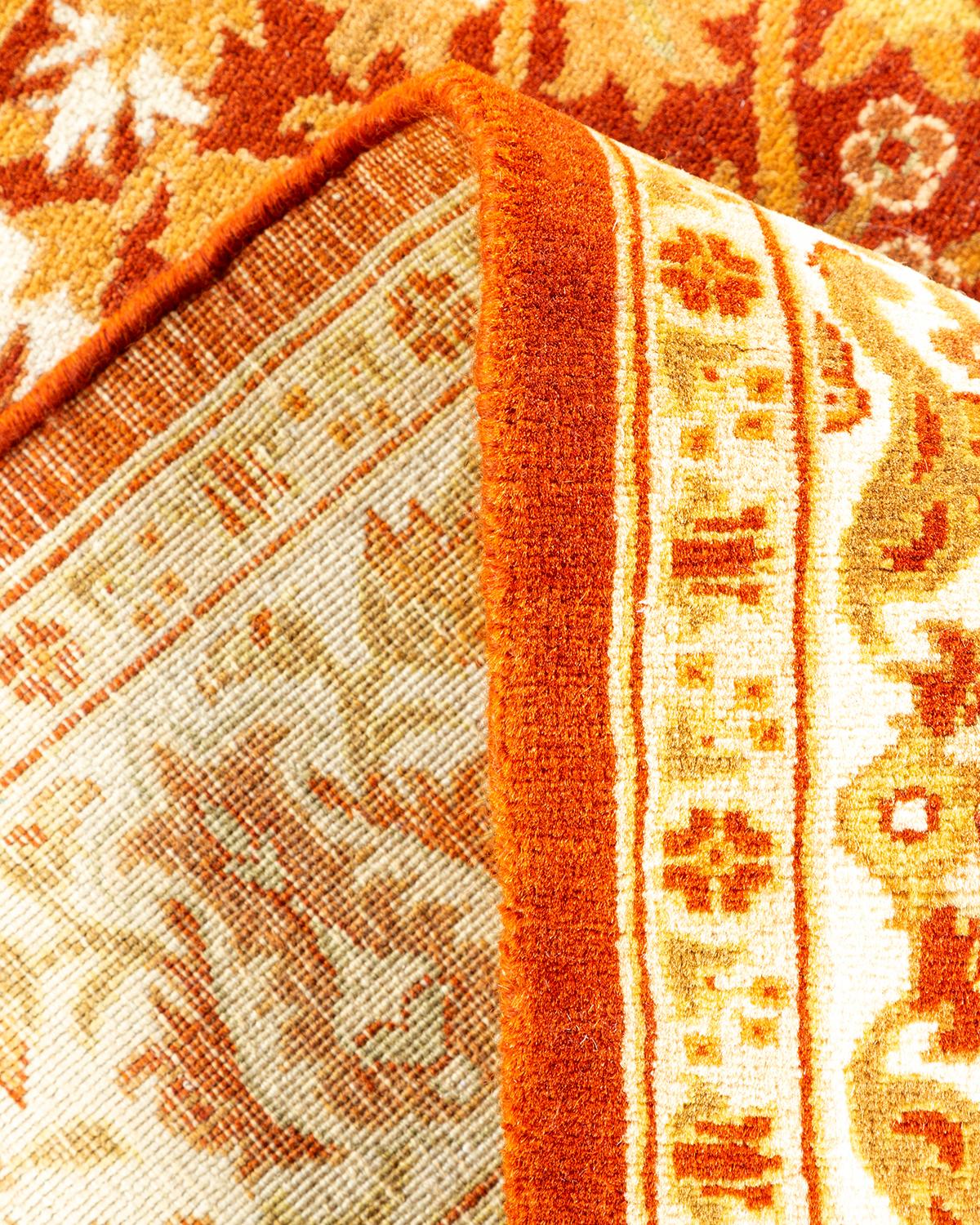 Wool One of a Kind Hand Knotted Traditional Oriental Mogul Orange Area Rug For Sale