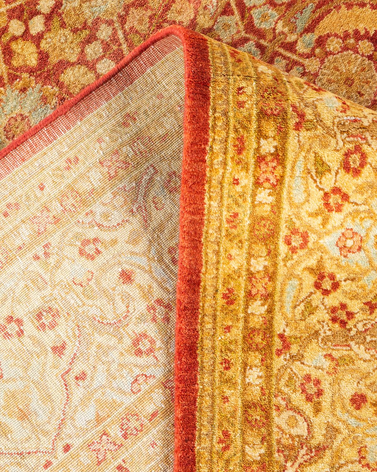 Einzigartiger, handgeknpfter, traditioneller Orientalischer Mogul-Teppich in Orange (Wolle) im Angebot