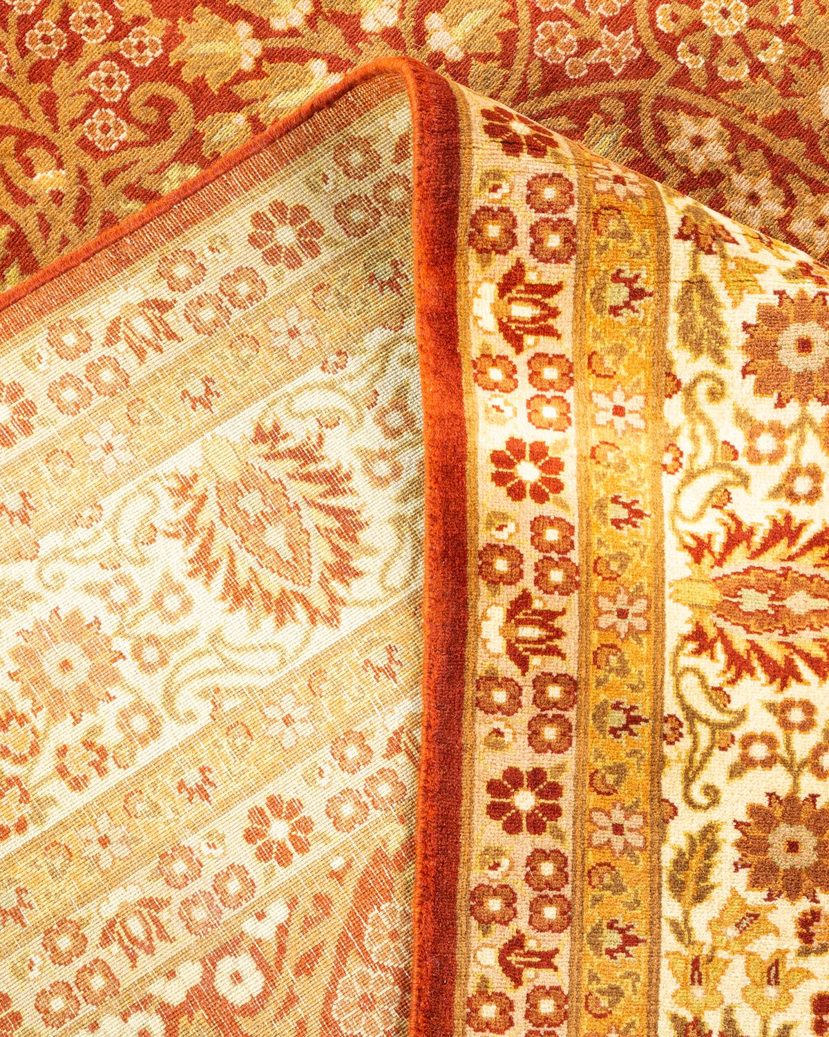 Wool One of a Kind Hand Knotted Traditional Oriental Mogul Orange Area Rug For Sale