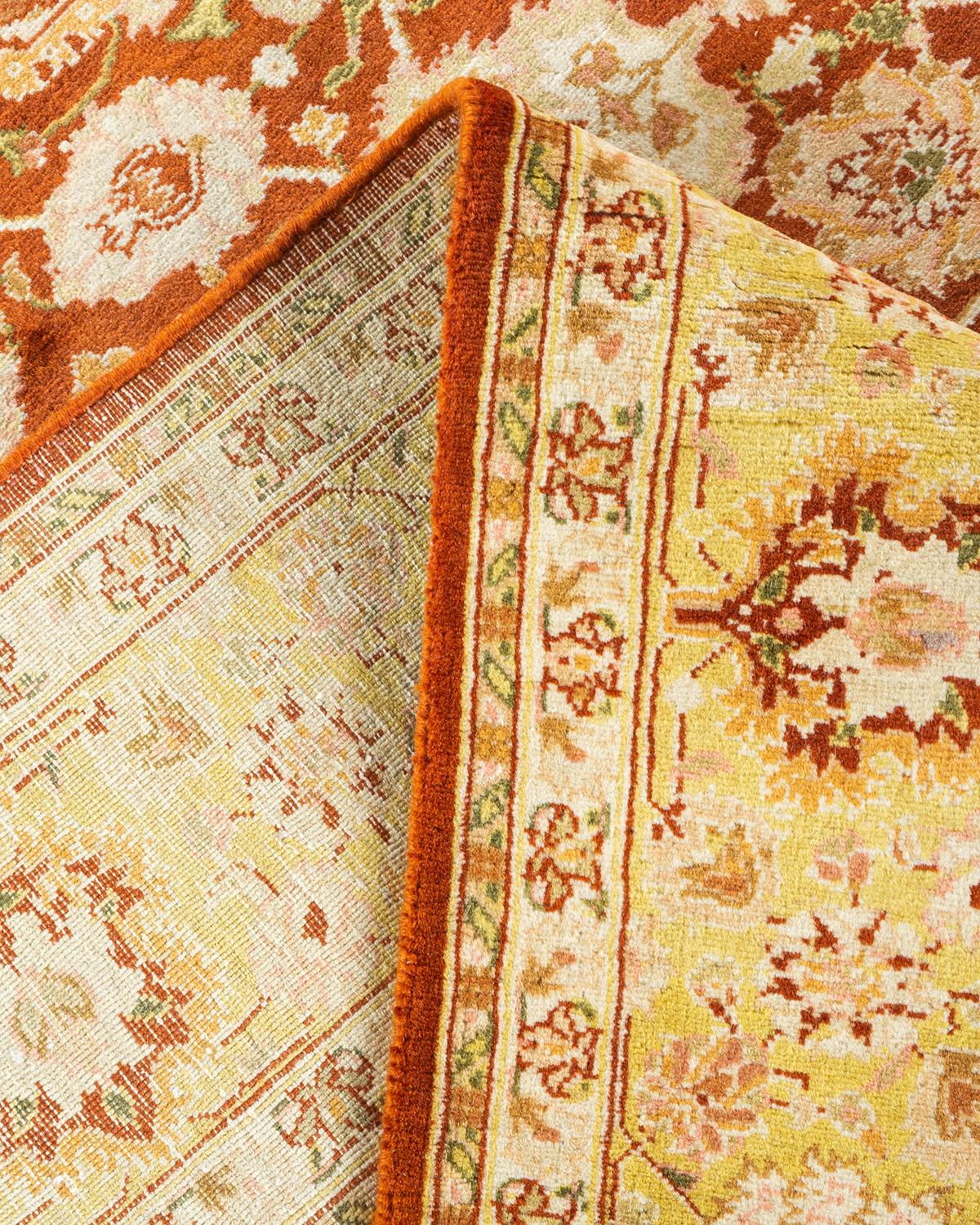 Einzigartiger, handgeknpfter, traditioneller Orientalischer Mogul-Teppich in Orange (Wolle) im Angebot