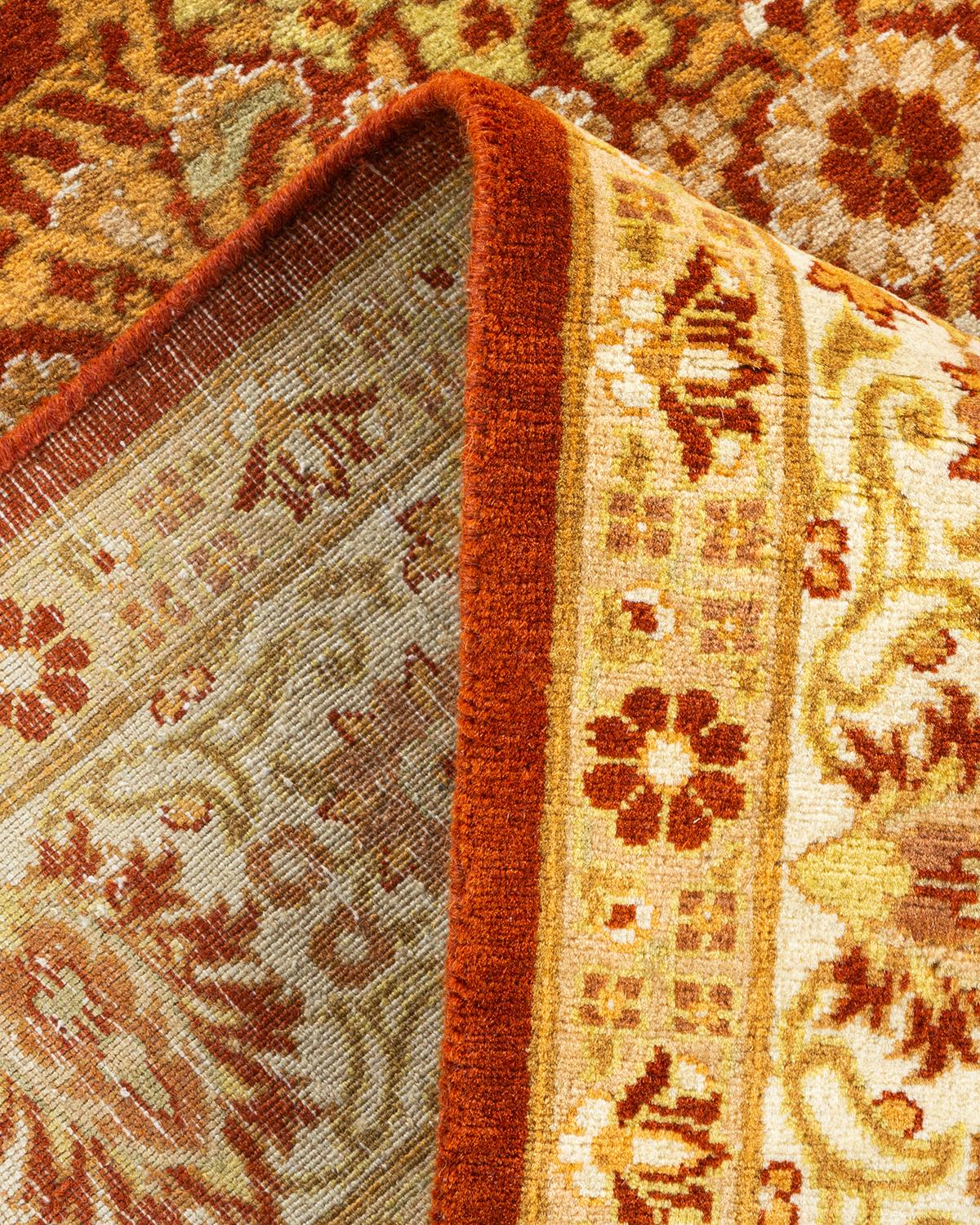 Wool One of a Kind Hand Knotted Traditional Oriental Mogul Orange Area Rug For Sale