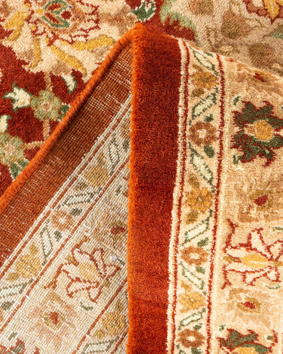 Wool One of a Kind Hand Knotted Traditional Oriental Mogul Orange Area Rug For Sale