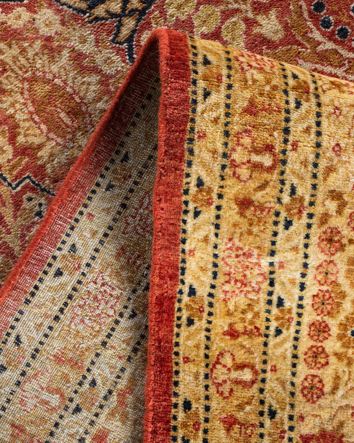 Wool One of a Kind Hand Knotted Traditional Oriental Mogul Orange Area Rug For Sale