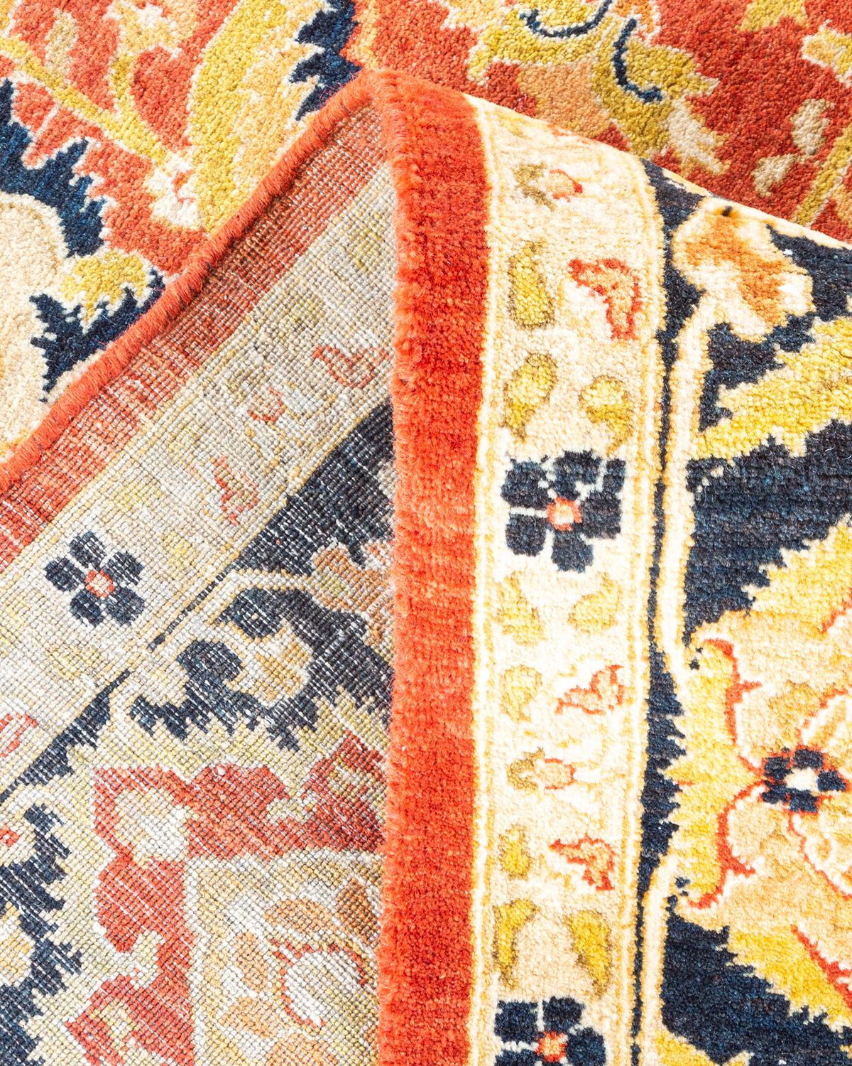 Alfombra única anudada a mano Mogul Oriental Tradicional Naranja Lana en venta