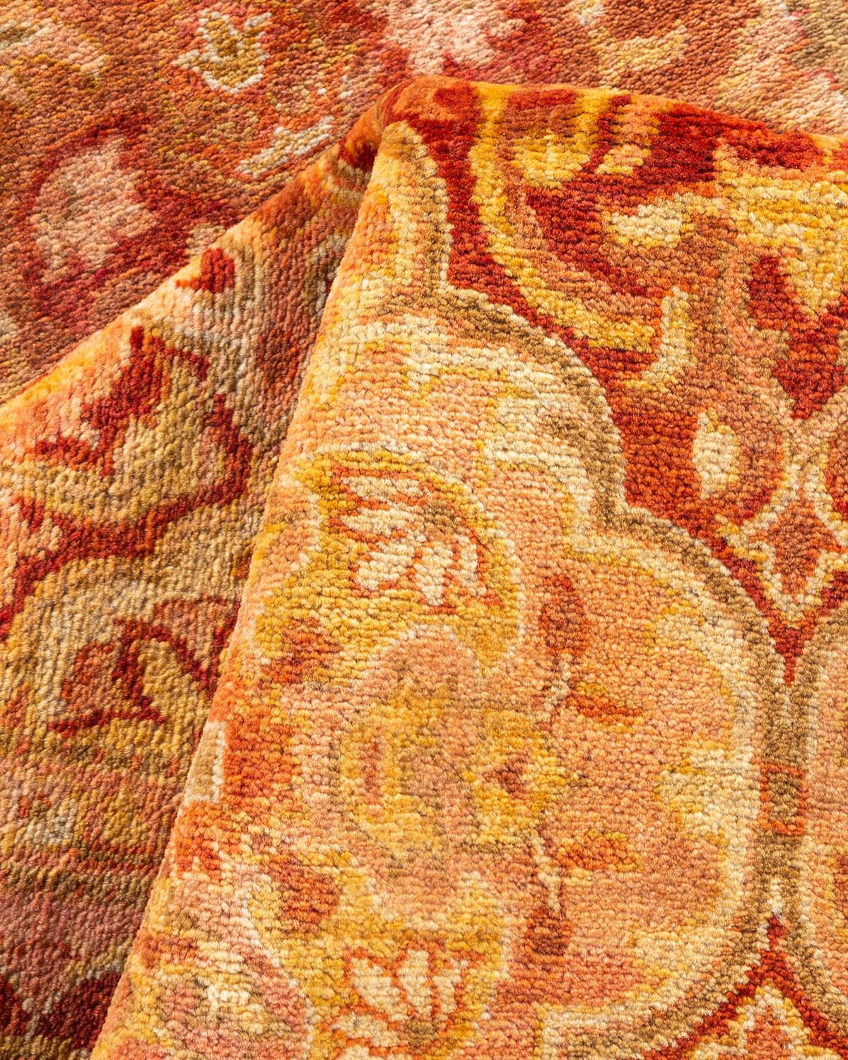 One of a Kind Hand Knotted Traditional Oriental Mogul Orange Area Rug 1