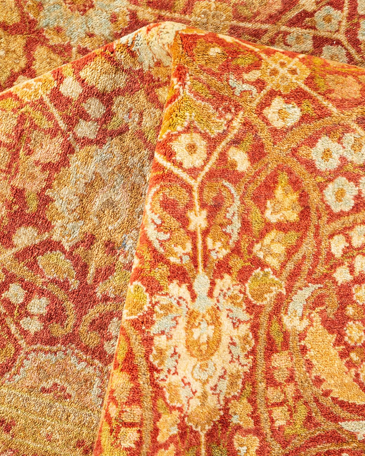 Einzigartiger, handgeknpfter, traditioneller Orientalischer Mogul-Teppich in Orange im Angebot 1