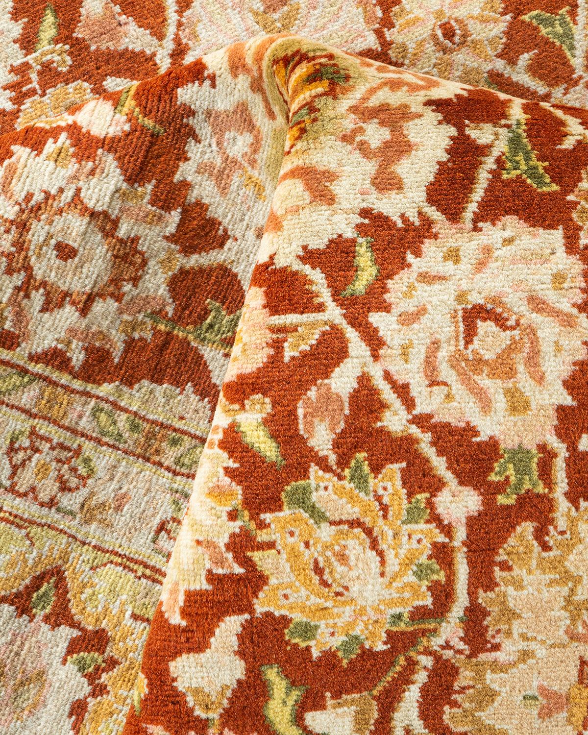 Einzigartiger, handgeknpfter, traditioneller Orientalischer Mogul-Teppich in Orange im Angebot 1