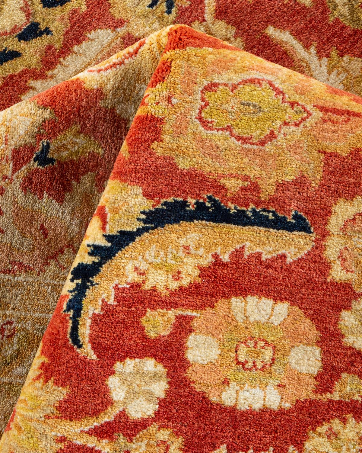 Alfombra Tradicional Oriental Mogul Naranja Anudada a Mano, Única en su Género en venta 1