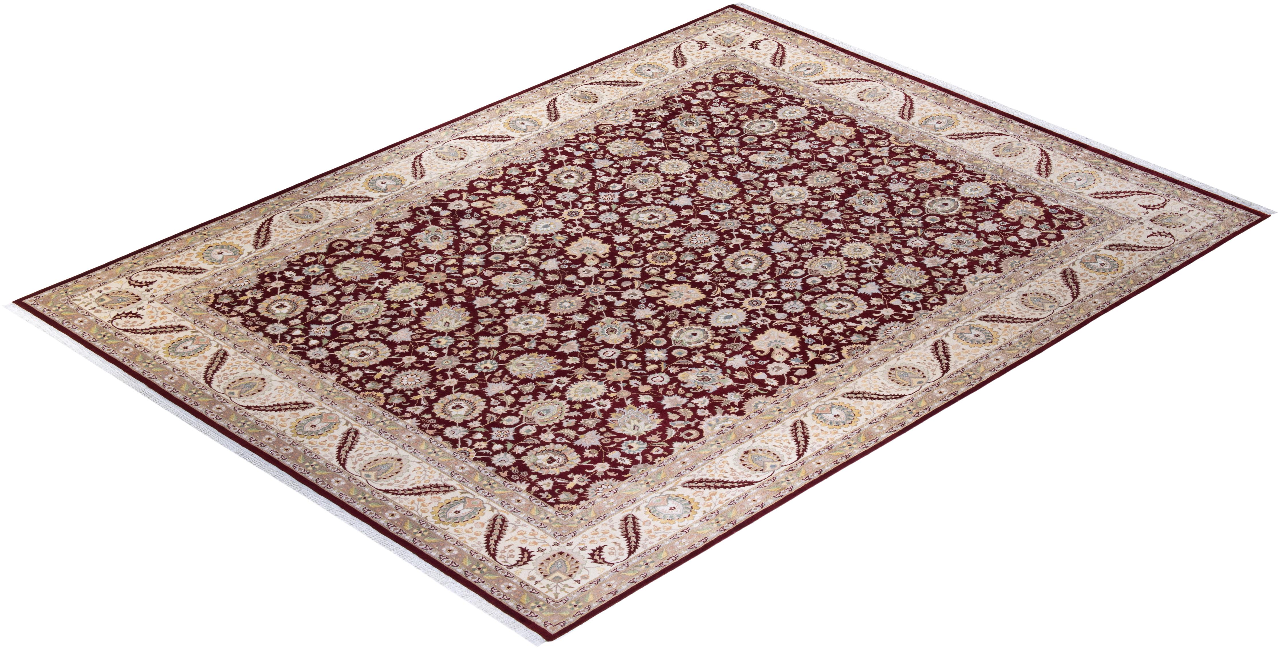 Einzigartiger, handgeknpfter, traditioneller Orientalischer Mogul-Teppich in Orange im Angebot 2