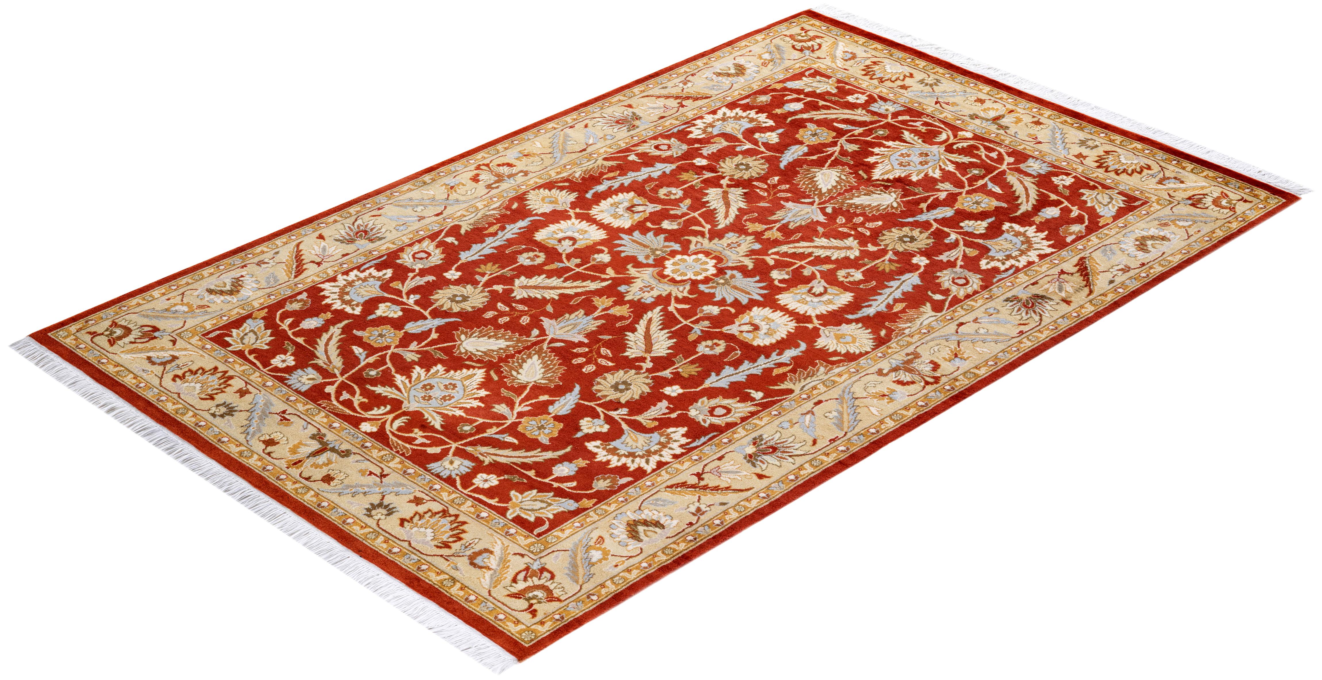 One of a Kind Hand Knotted Traditional Oriental Mogul Orange Area Rug For Sale 2
