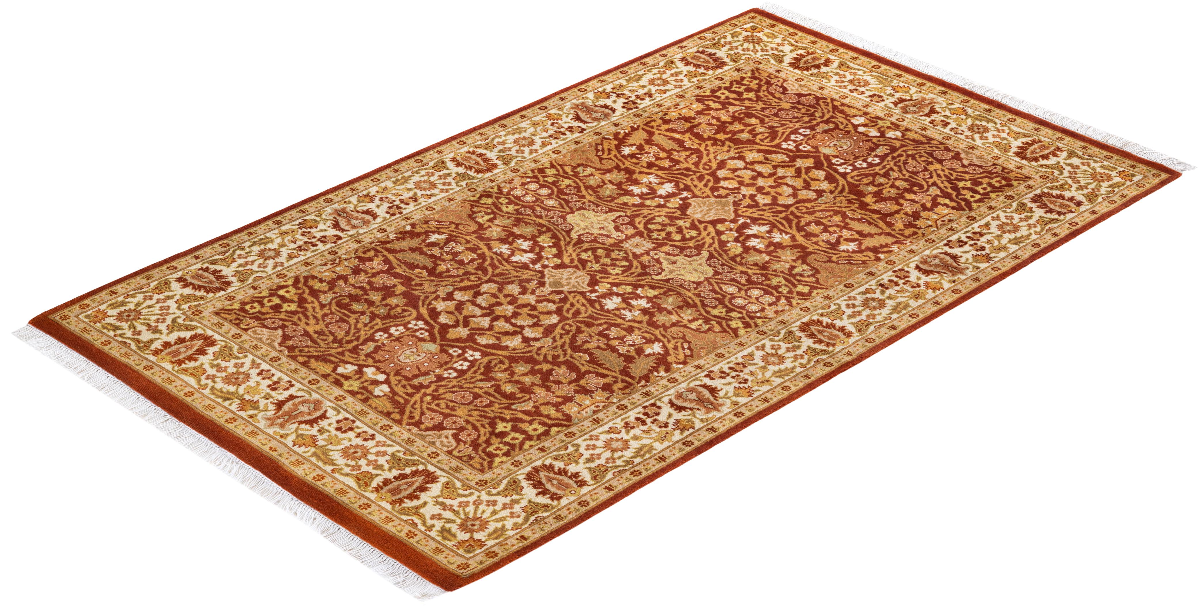 One of a Kind Hand Knotted Traditional Oriental Mogul Orange Area Rug For Sale 2