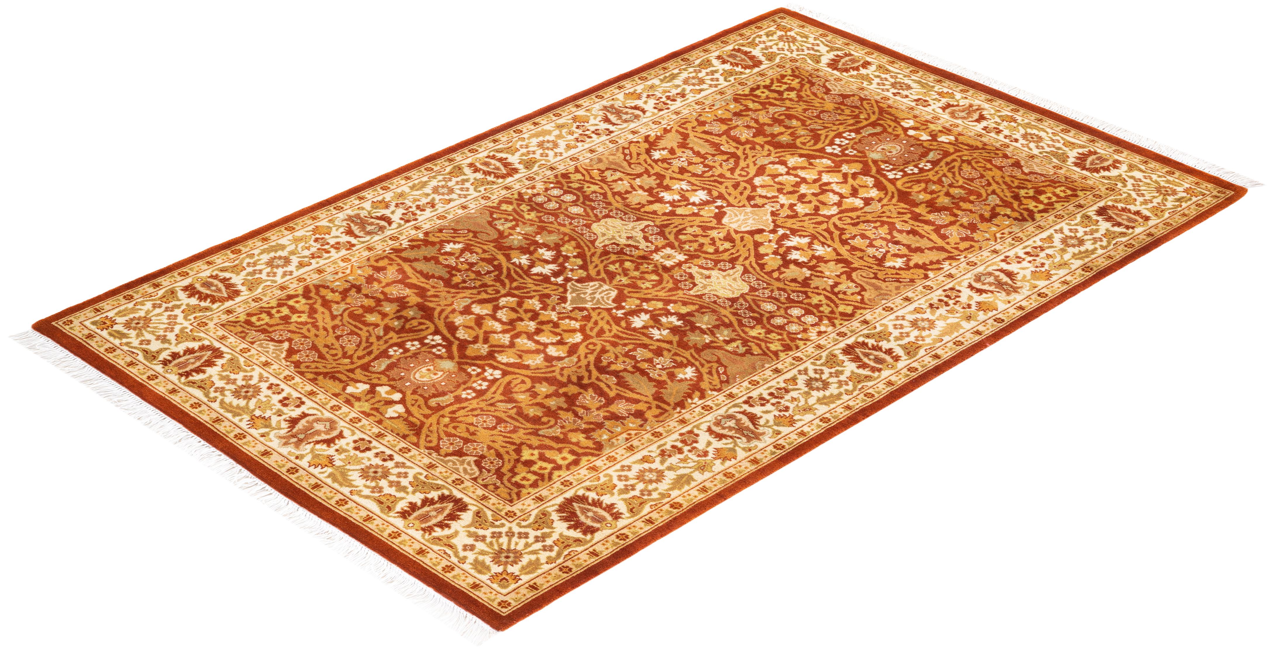 One of a Kind Hand Knotted Traditional Oriental Mogul Orange Area Rug For Sale 2