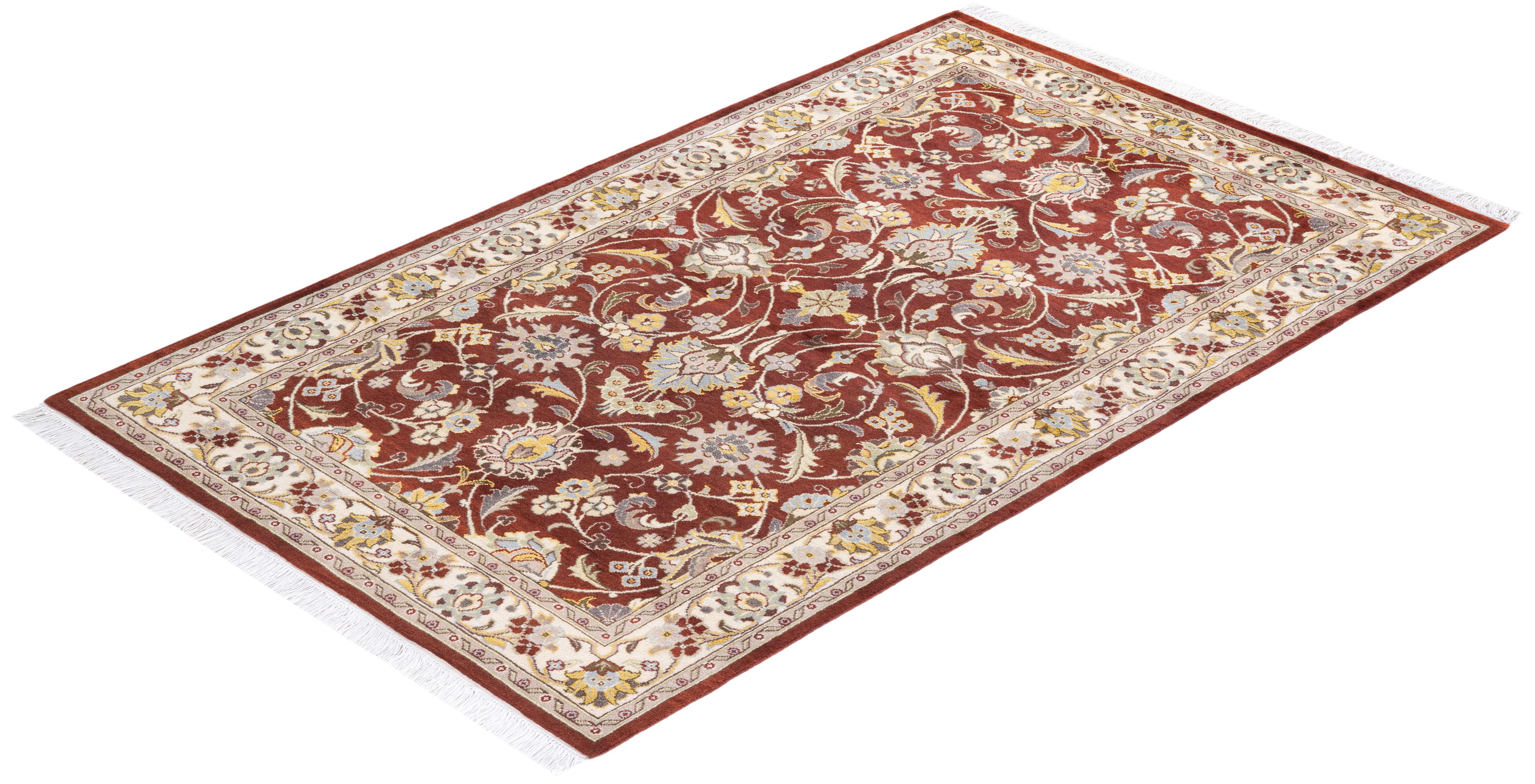 One of a Kind Hand Knotted Traditional Oriental Mogul Orange Area Rug For Sale 2