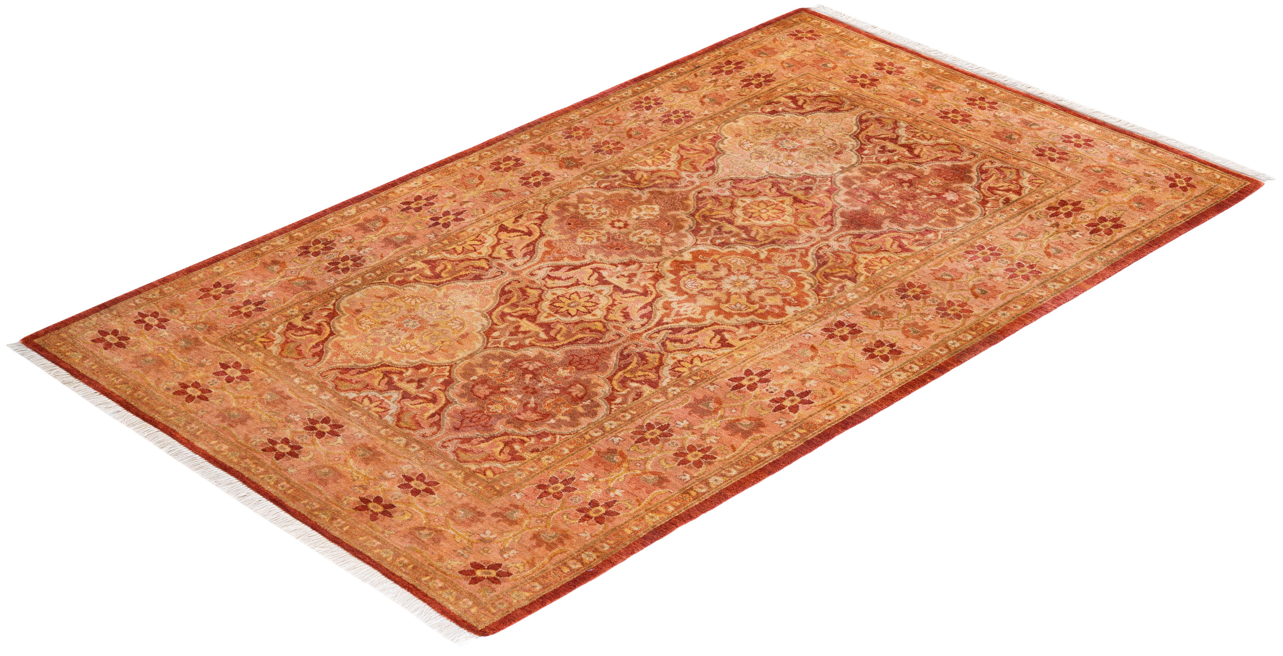 One of a Kind Hand Knotted Traditional Oriental Mogul Orange Area Rug 2