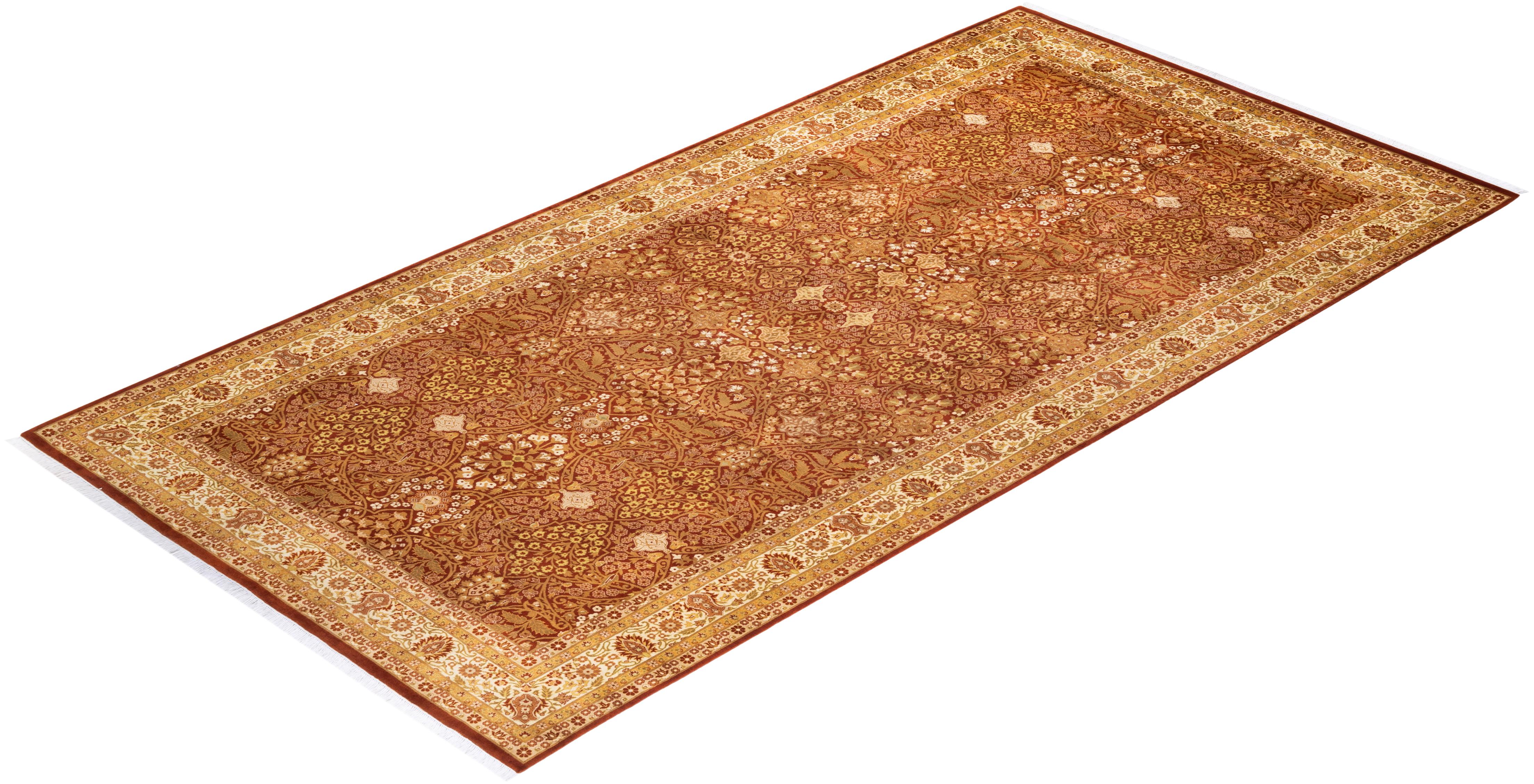 One of a Kind Hand Knotted Traditional Oriental Mogul Orange Area Rug For Sale 2