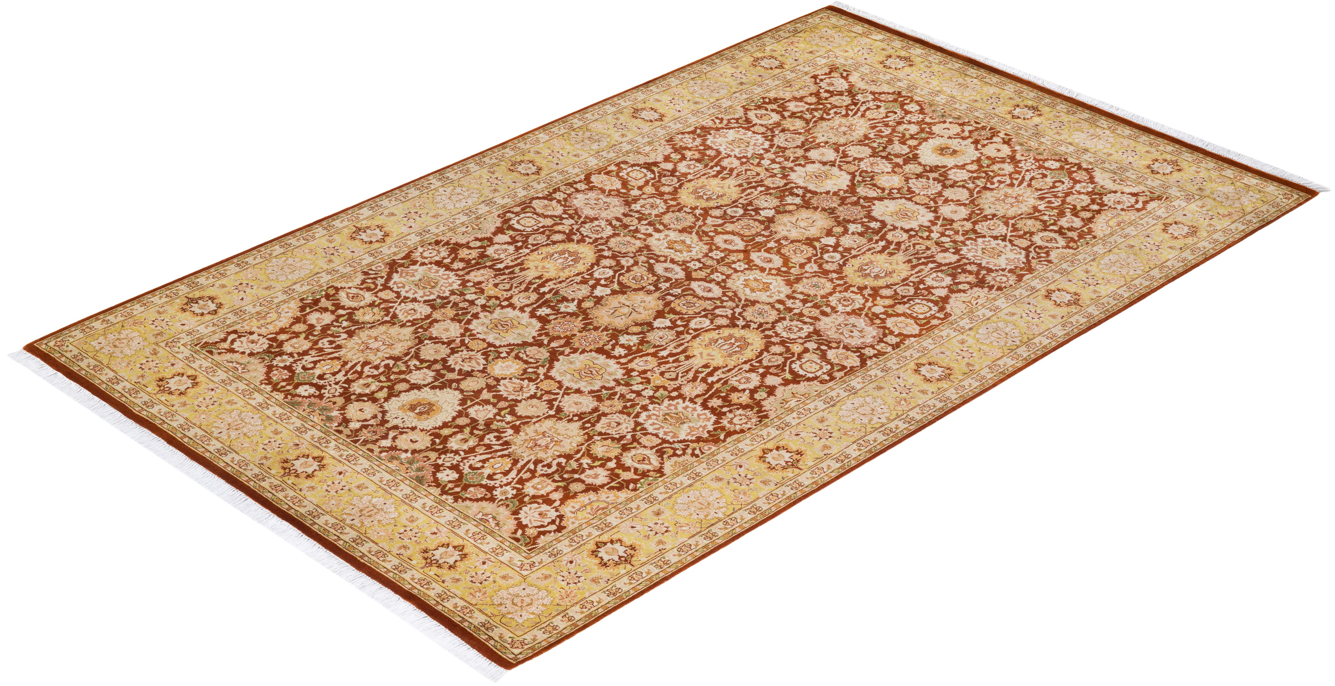 Einzigartiger, handgeknpfter, traditioneller Orientalischer Mogul-Teppich in Orange im Angebot 2