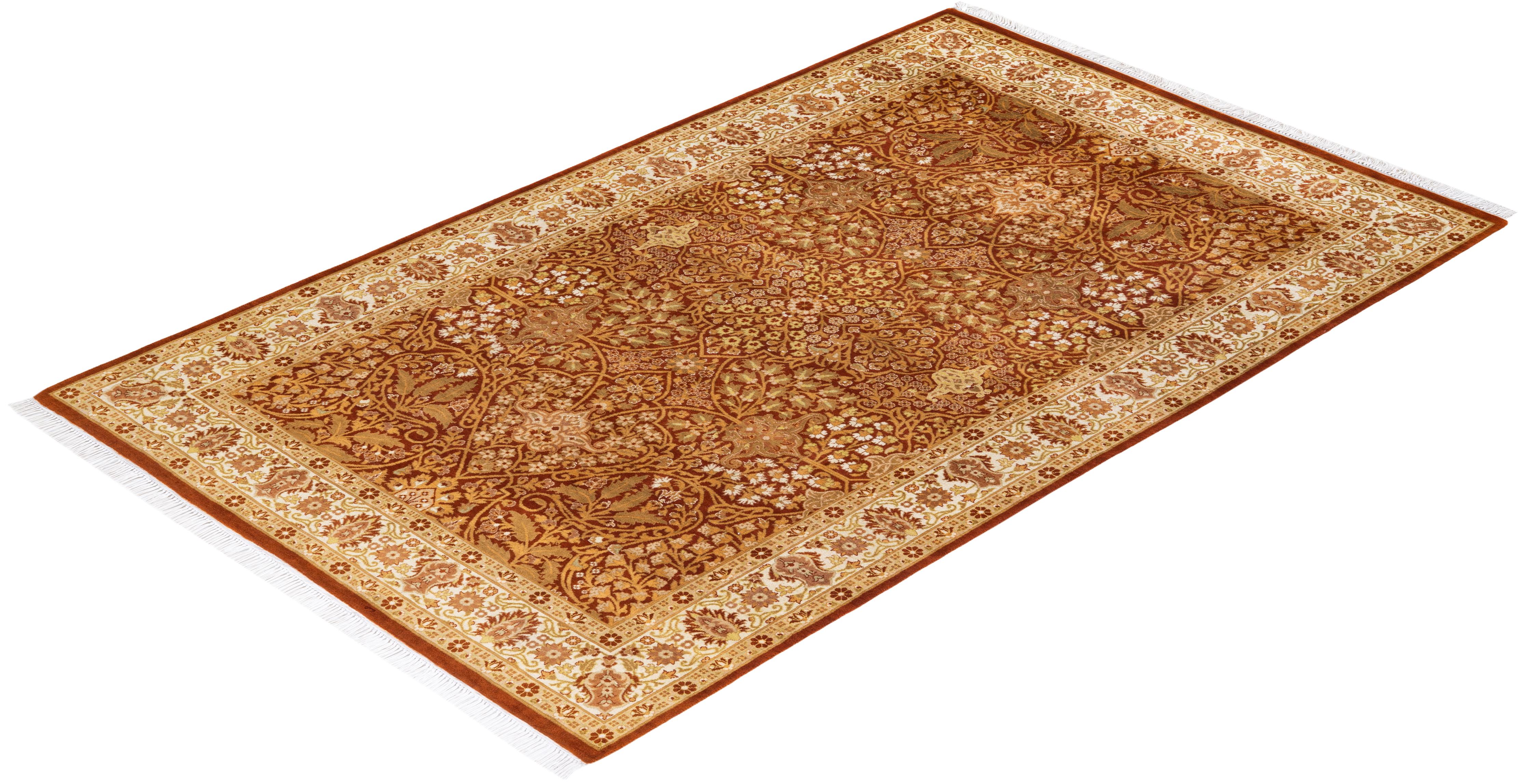 One of a Kind Hand Knotted Traditional Oriental Mogul Orange Area Rug For Sale 2
