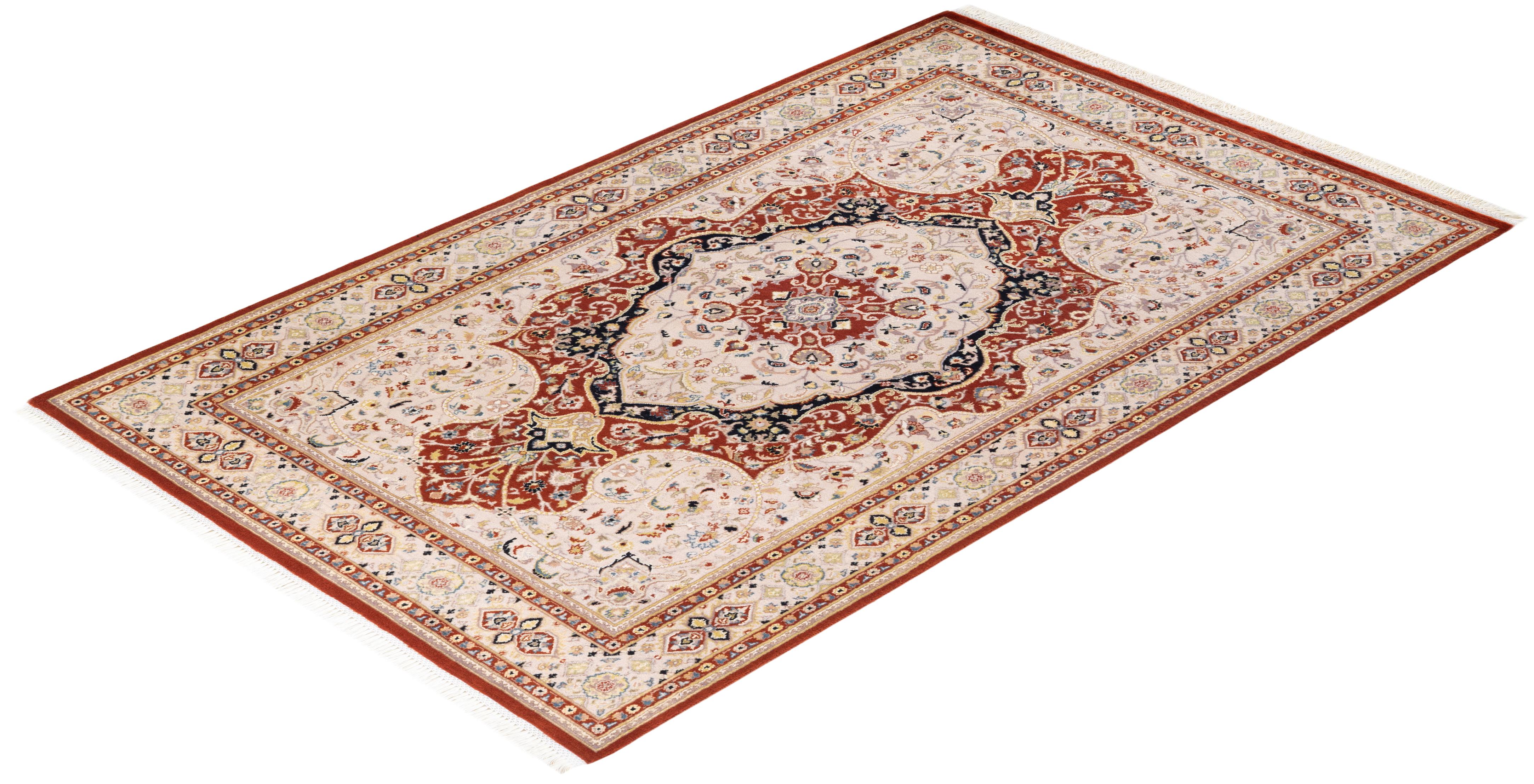 Tapis traditionnel oriental Mogul orange, unique en son genre, nou  la main. en vente 2