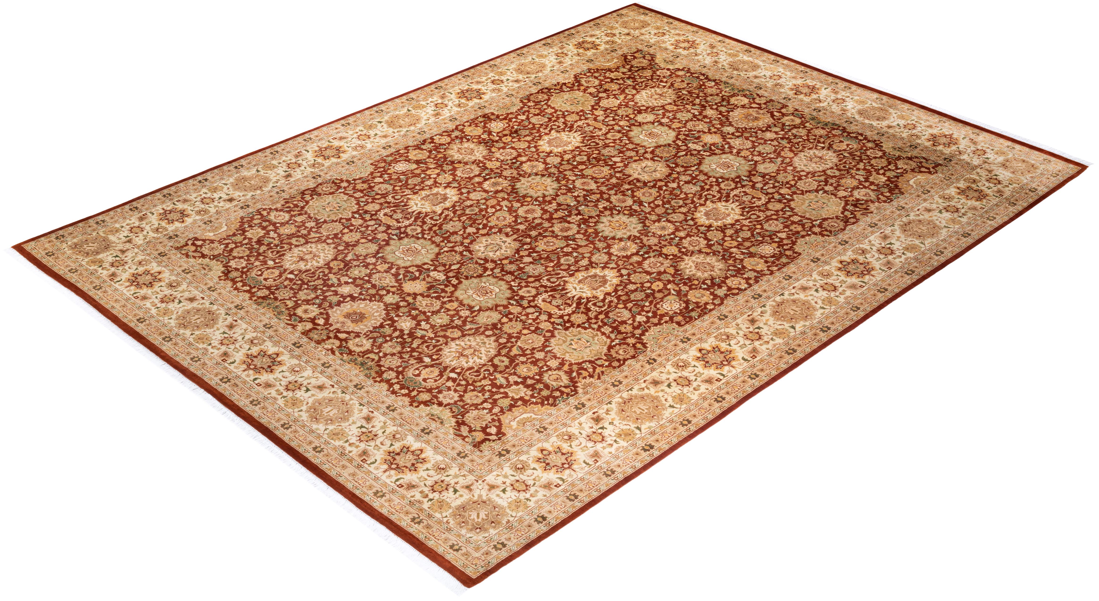 One of a Kind Hand Knotted Traditional Oriental Mogul Orange Area Rug For Sale 2