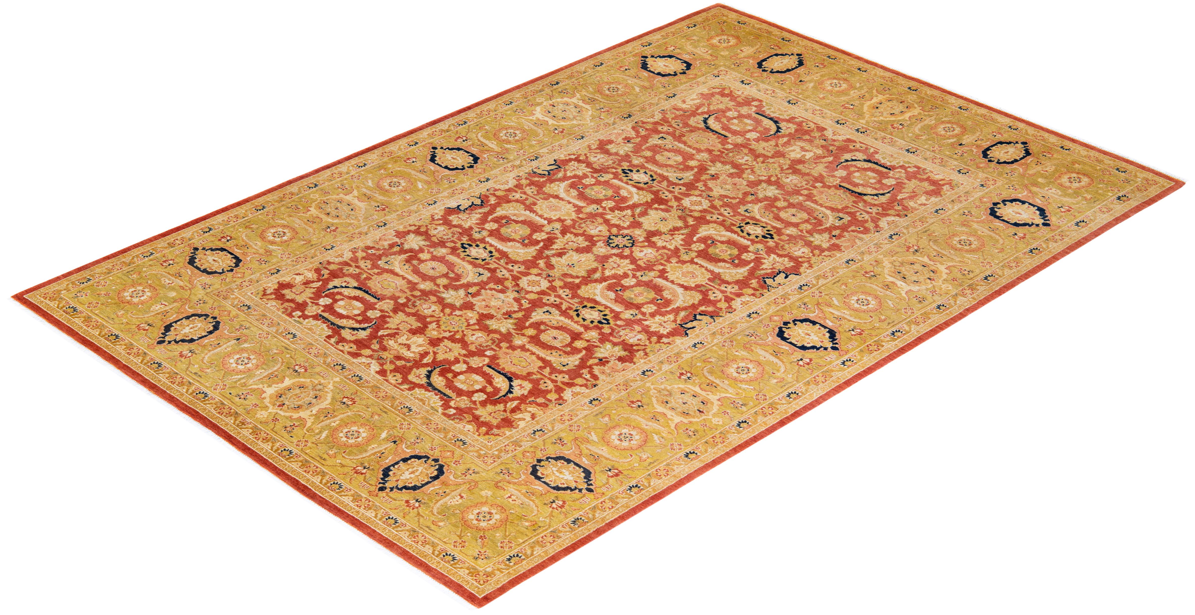 Alfombra Tradicional Oriental Mogul Naranja Anudada a Mano, Única en su Género en venta 2