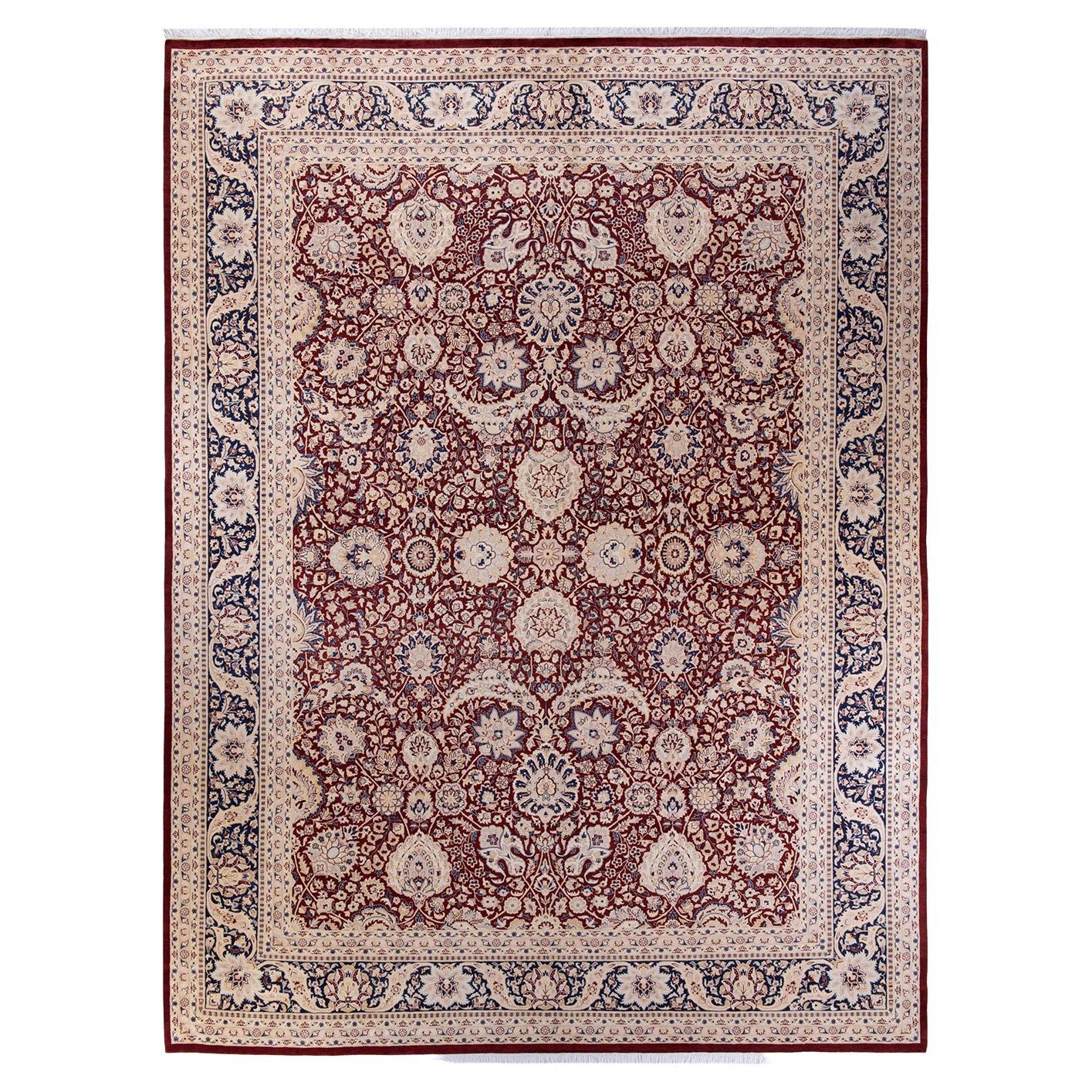 Tapis traditionnel oriental Mogul orange, unique en son genre, nou  la main.