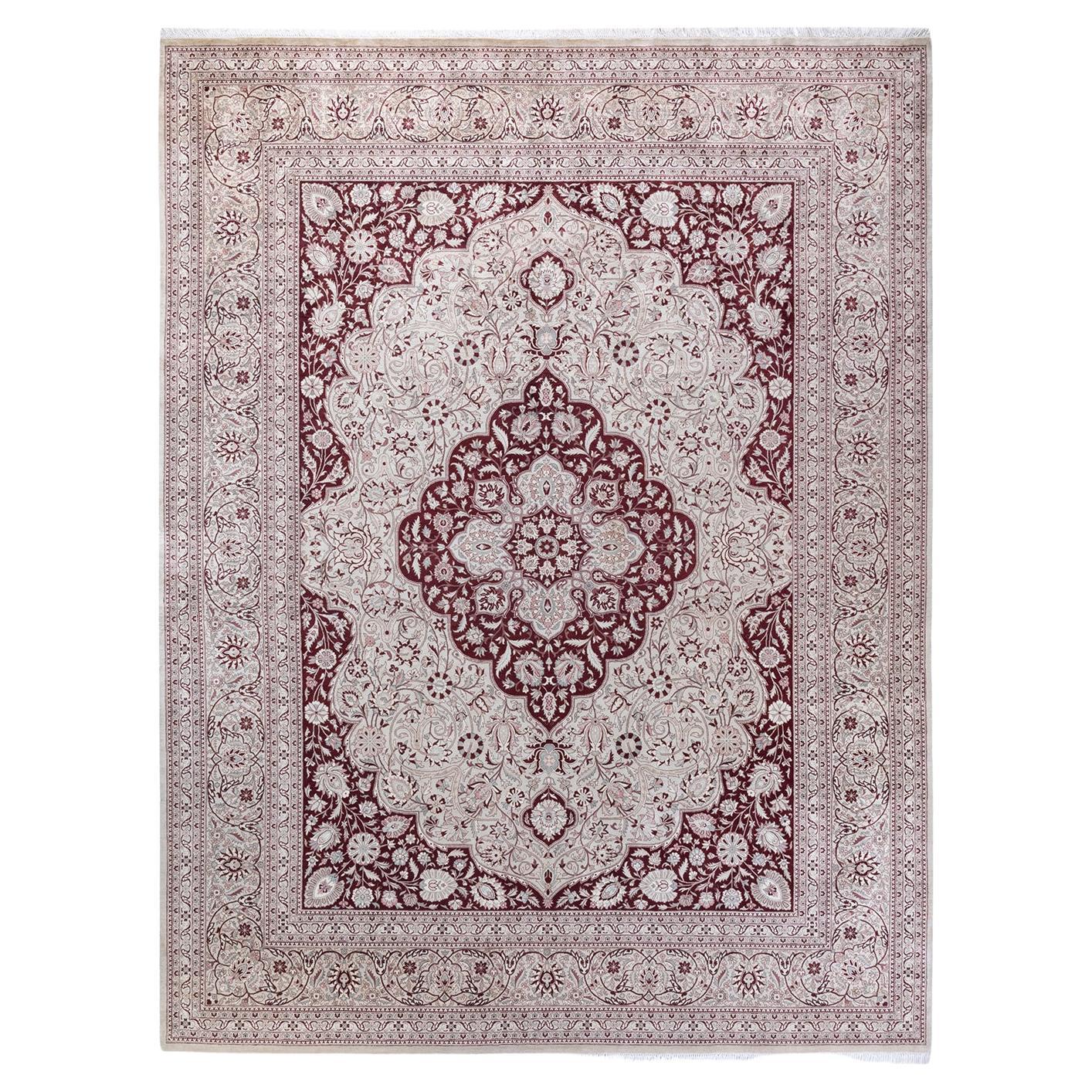 One of a Kind Hand Knotted Traditional Oriental Mogul Orange Area Rug For Sale