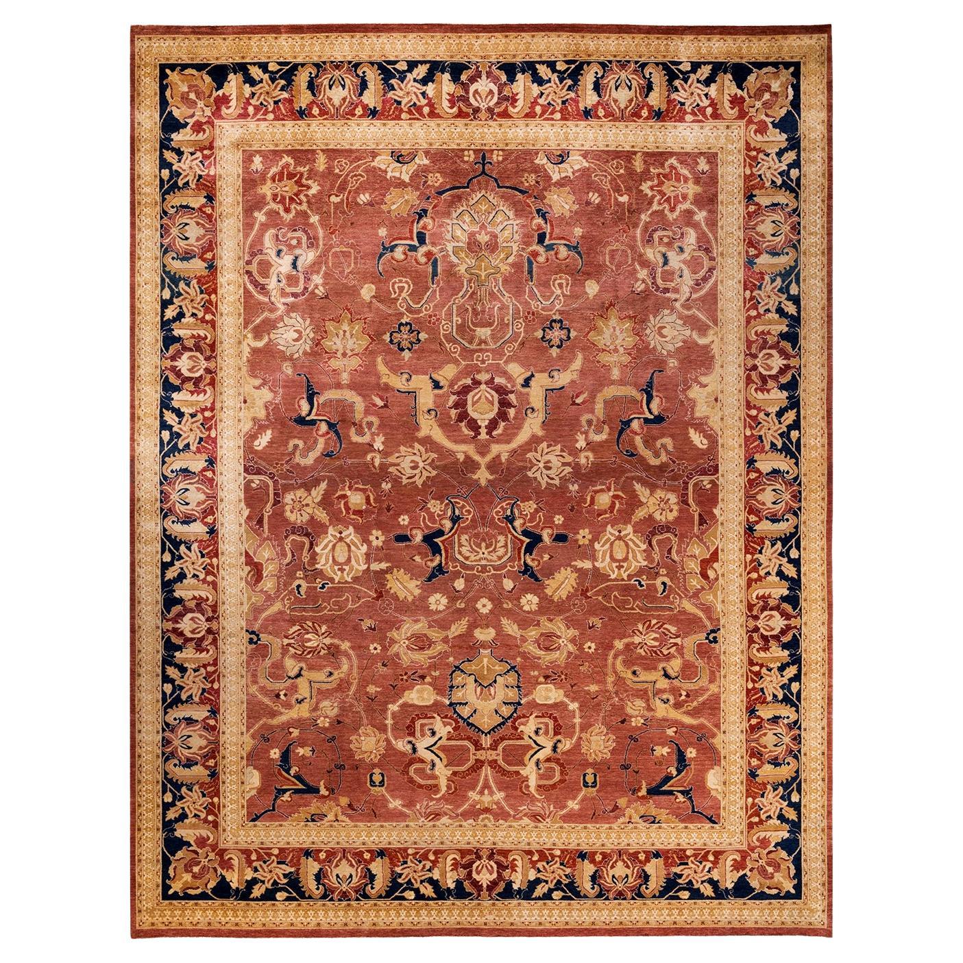One of a Kind Hand Knotted Traditional Oriental Mogul Orange Area Rug