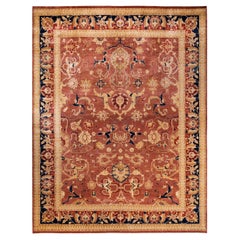 One of a Kind Hand Knotted Traditional Oriental Mogul Orange Area Rug
