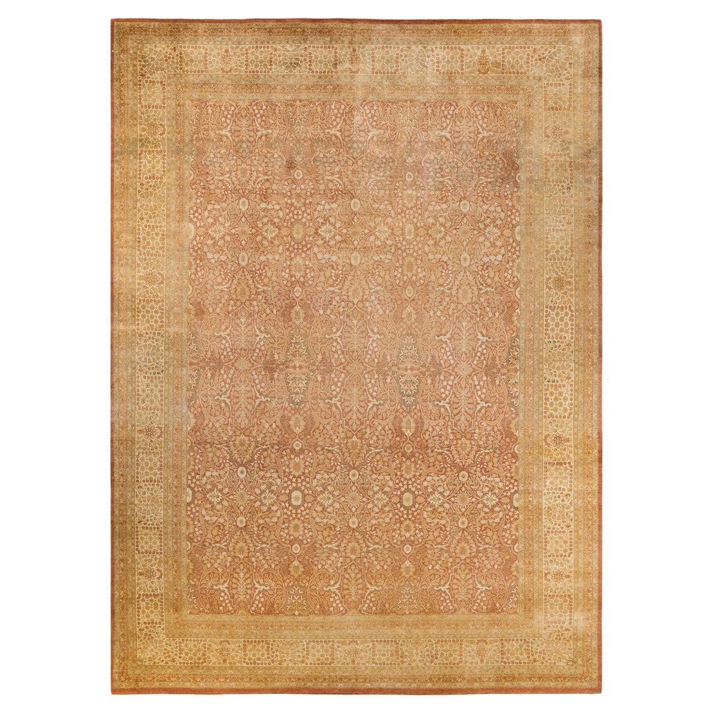 One of a Kind Hand Knotted Traditional Oriental Mogul Orange Area Rug
