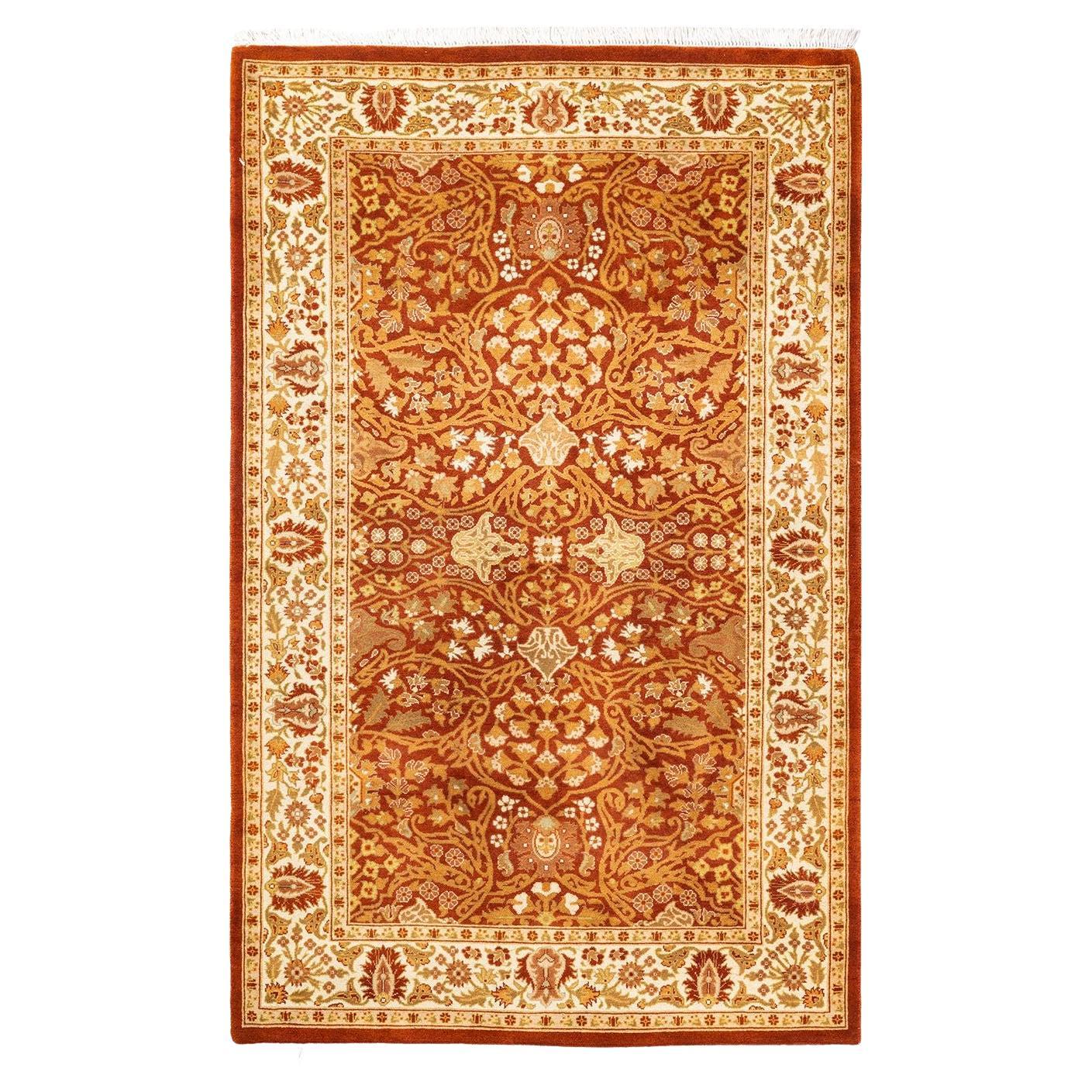 One of a Kind Hand Knotted Traditional Oriental Mogul Orange Area Rug