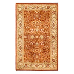 One of a Kind Hand Knotted Traditional Oriental Mogul Orange Area Rug 