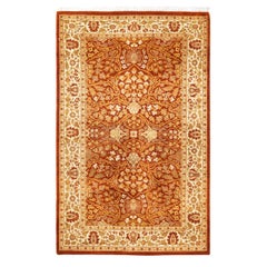 One of a Kind Hand Knotted Traditional Oriental Mogul Orange Area Rug