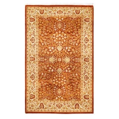 Tapis traditionnel orange oriental Mogul noué à la main, unique en son genre 